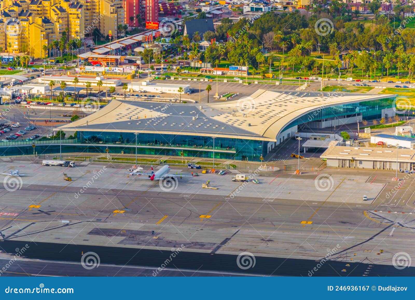 Aerial View of the Gibraltar Airport from the Great Siege Tunnels...IMAGE Editorial Photography