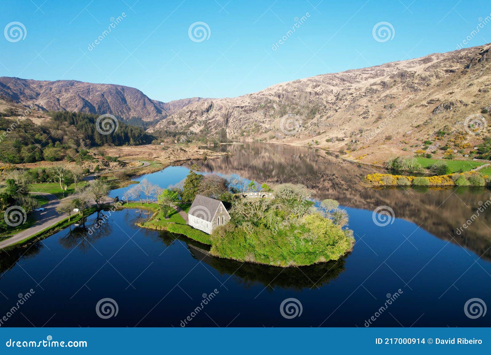 aerial view of gougane barra national park in county cork, ireland