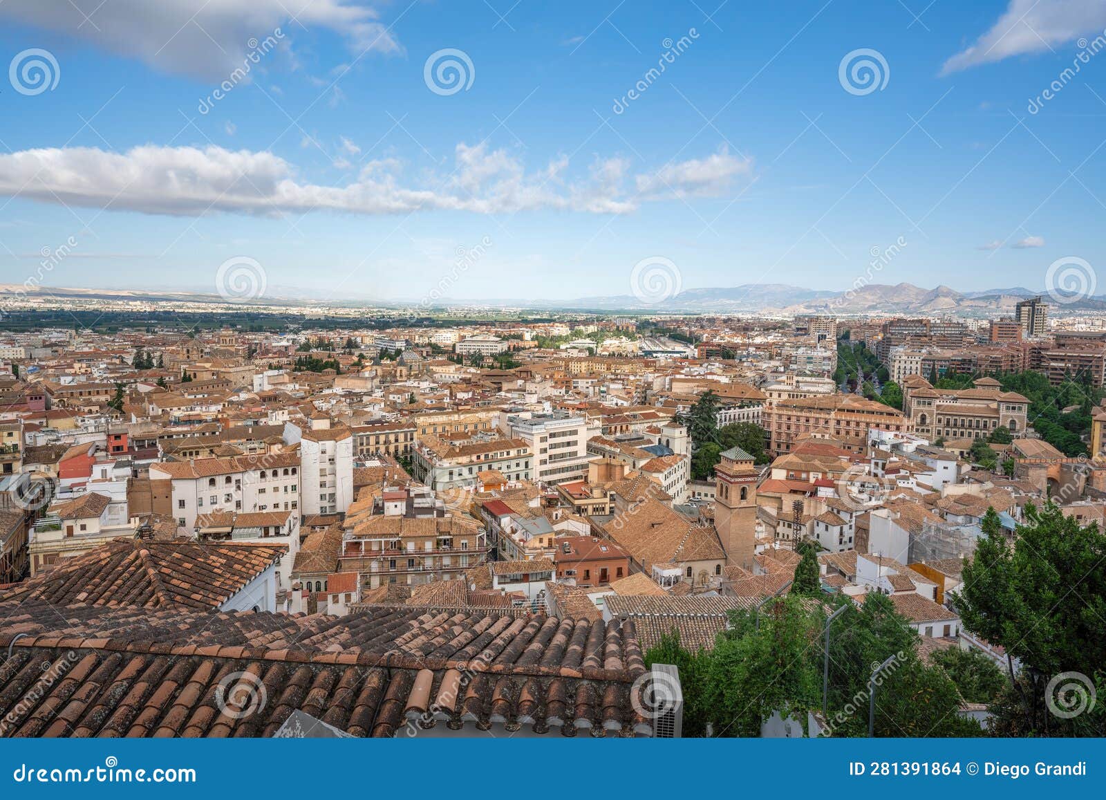 aerial view of granada downtown - granada, andalusia, spain