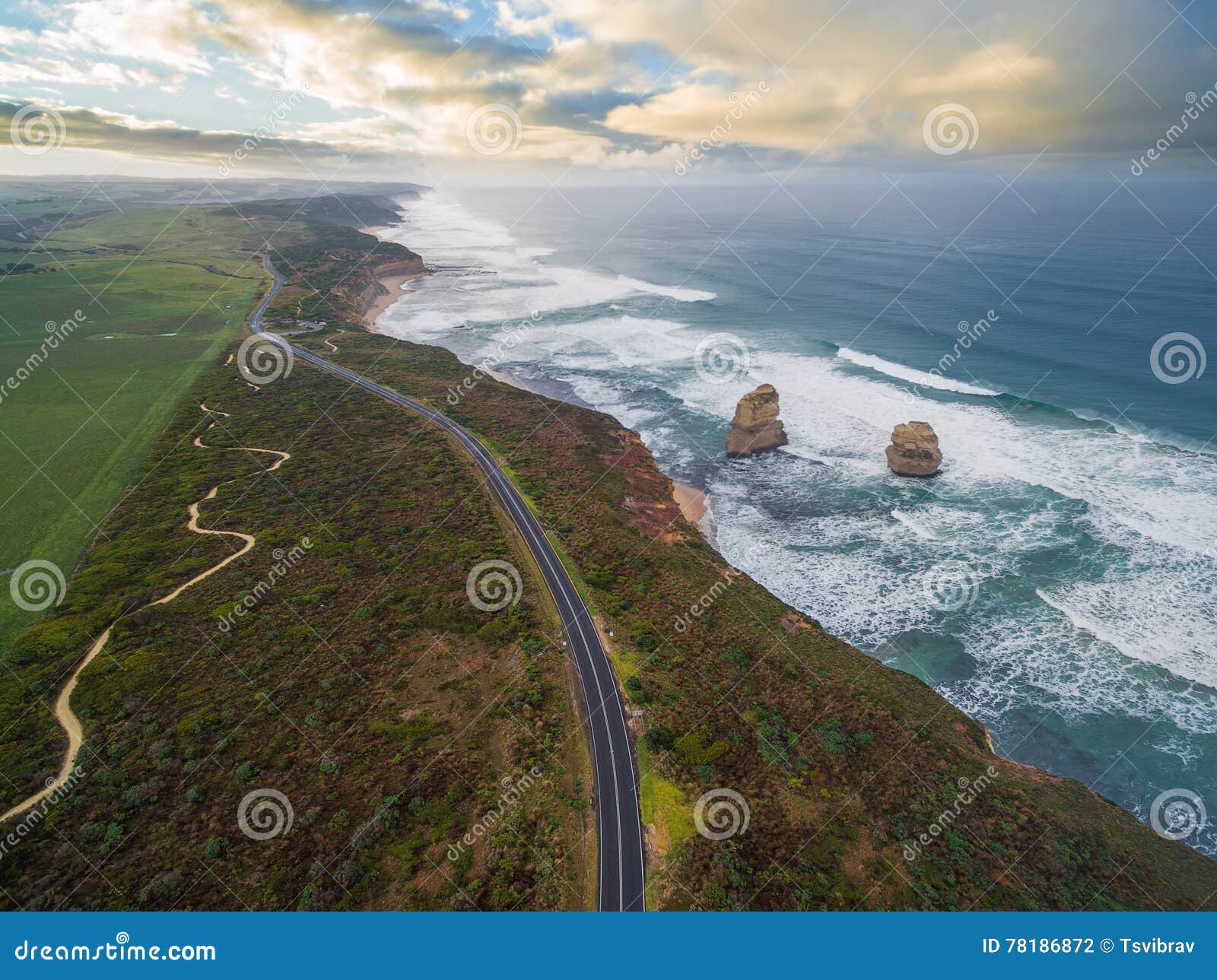 aerial view of the great ocean road with gog and magog