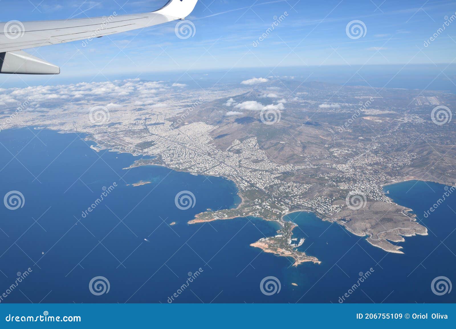 aerial view of greece from the plane. ionic sea. sky views.