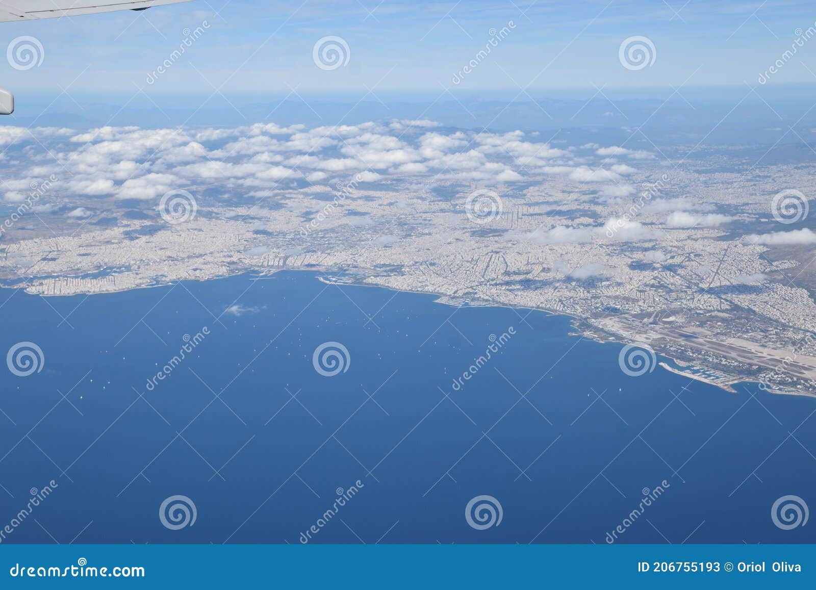 aerial view of greece from the plane. ionic sea. sky views.