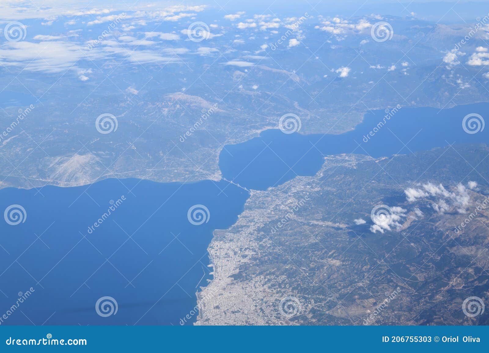 aerial view of greece from the plane. ionic sea. sky views.