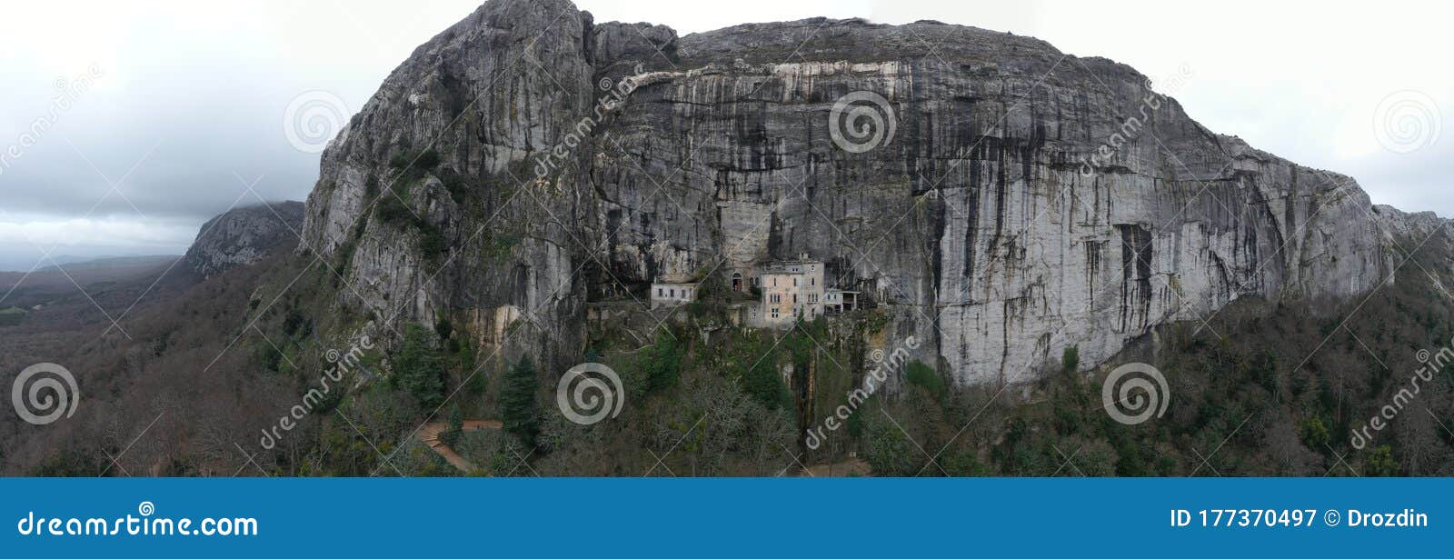 aerial view of the grotto of maria magdalena in france, plan d`aups, the massif st.baum, holy fragrance, famous place