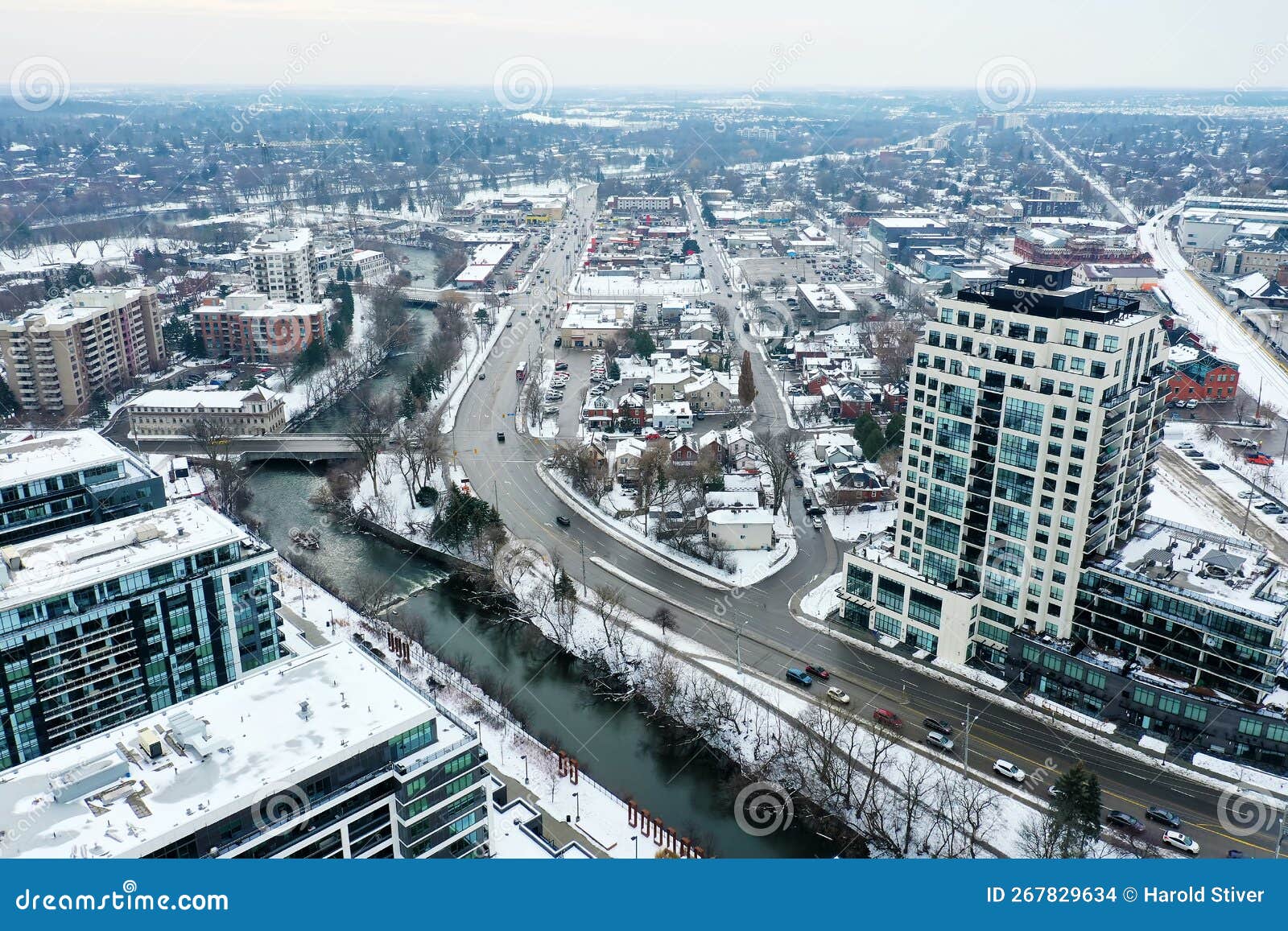 Aerial View of Guelph, Ontario, Canada in Winter Stock Photo