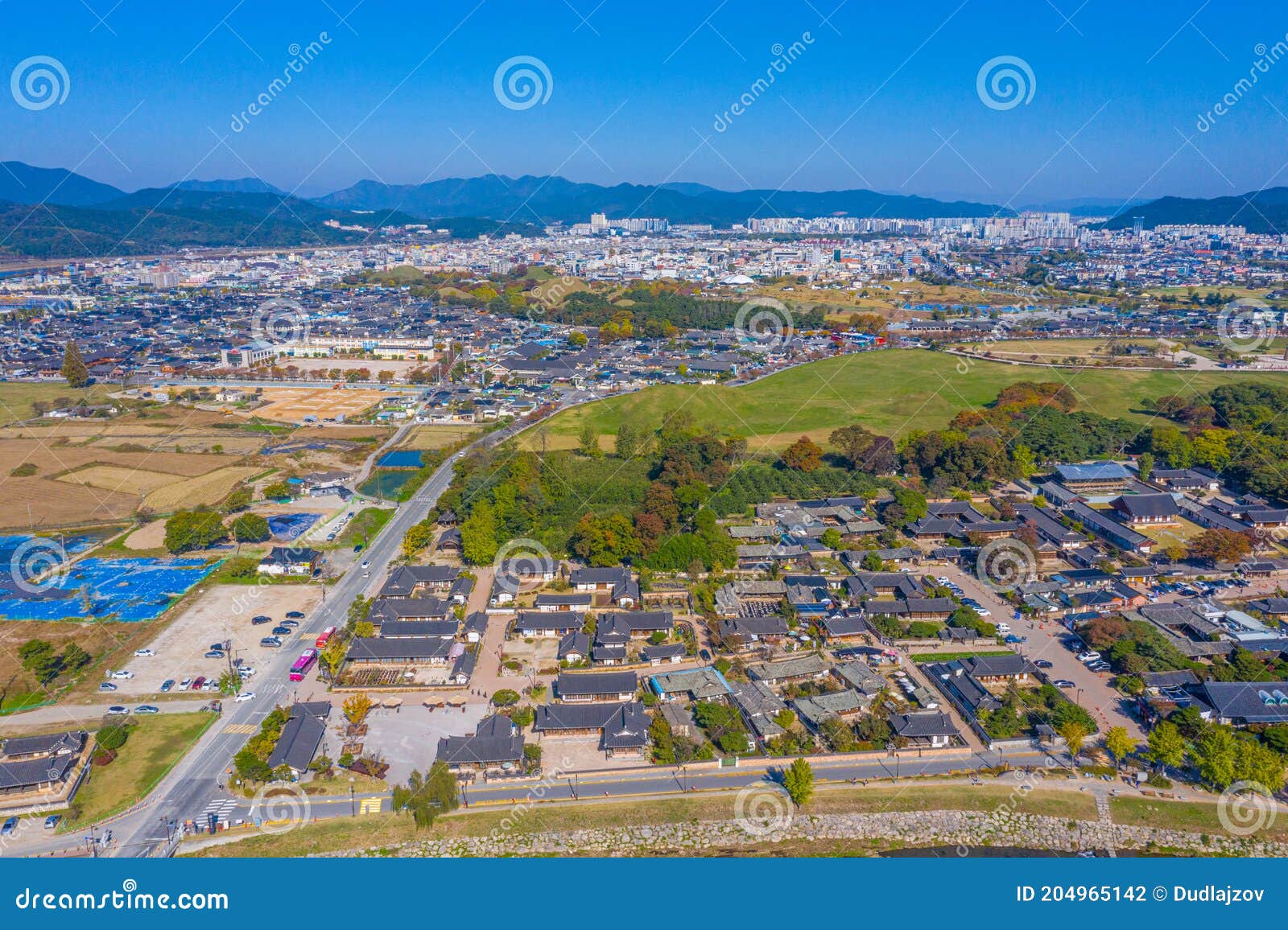 aerial view of gyeongju gyochon traditional village at gyeongju, republic of korea
