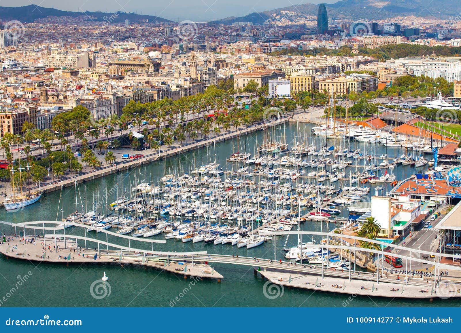 Aerial View of the Harbor District in Barcelona, Spain Editorial ...