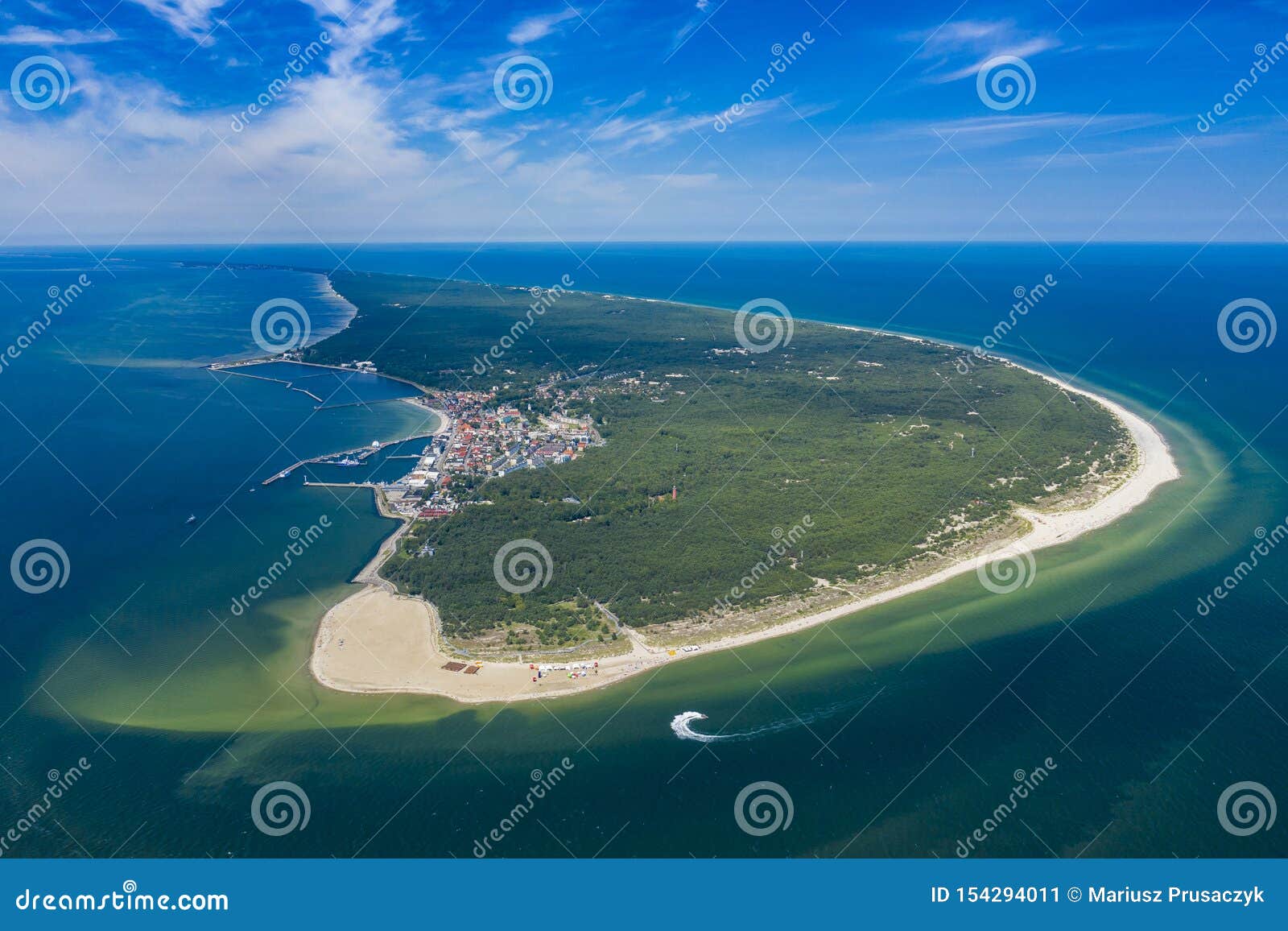 aerial view of hel peninsula in poland, baltic sea and puck bay zatoka pucka photo made by drone from above