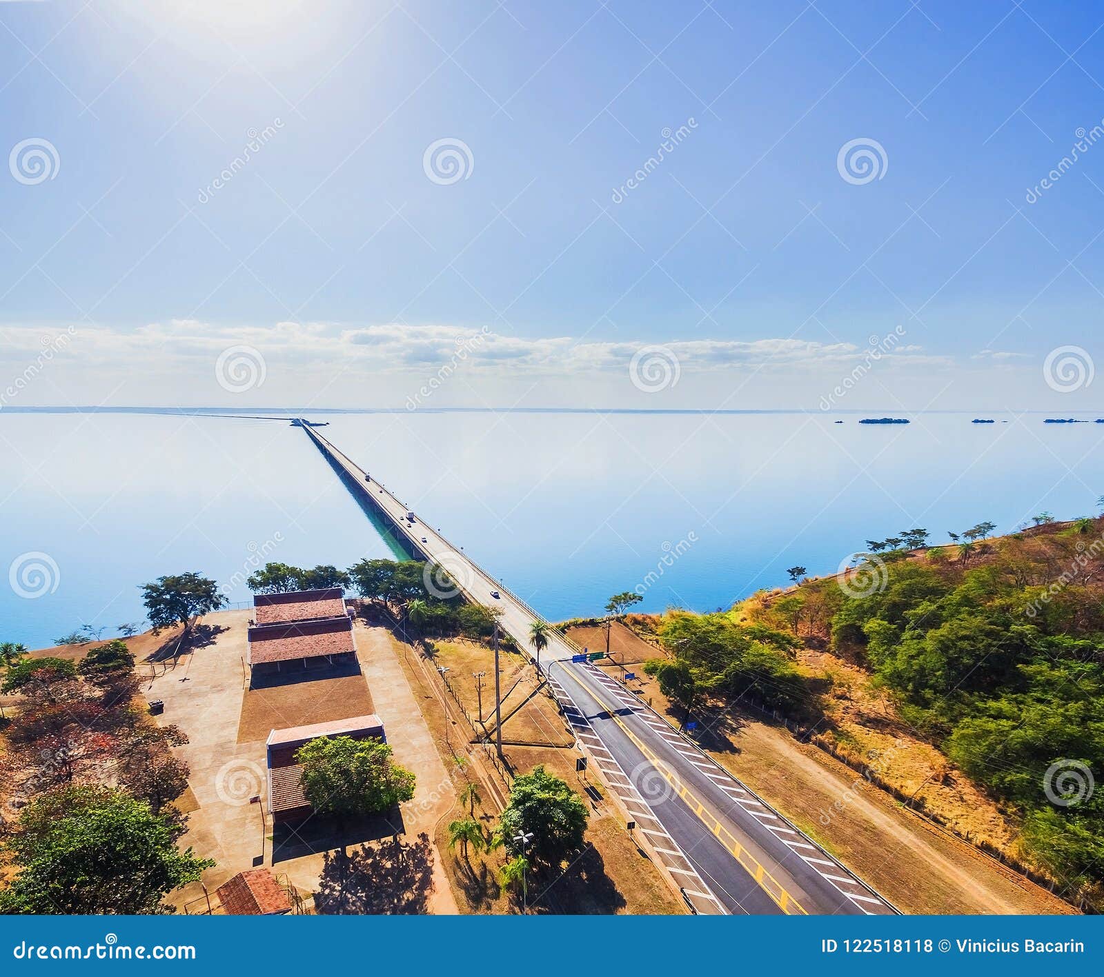 aerial view of the helio serejo bridge on the borders between ms