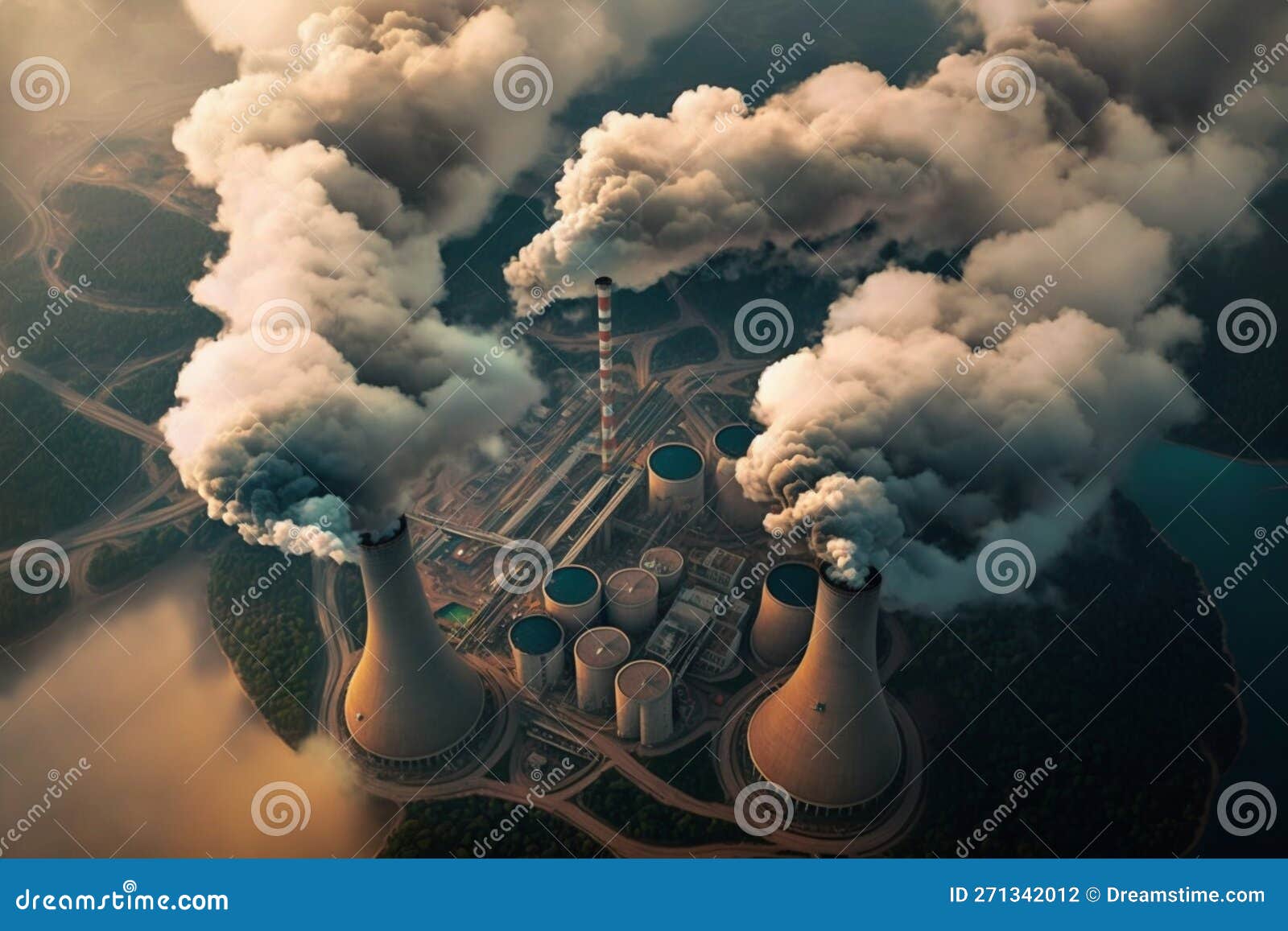 Aerial View of High Smoke Stacks with Smoke Emission. Problems of