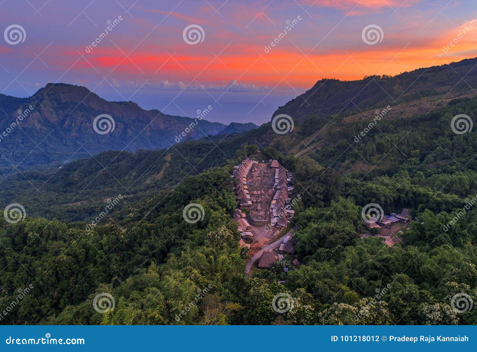 aerial view of high thatch-roofed houses of traditional bena village, flores, indonesia