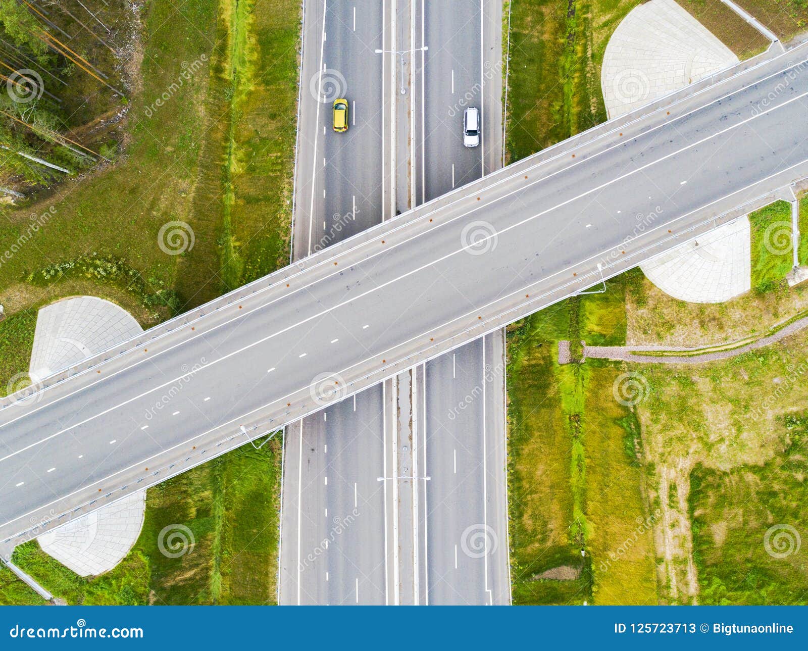 Aerial View of Highway in City. Cars Crossing Interchange Overpass ...