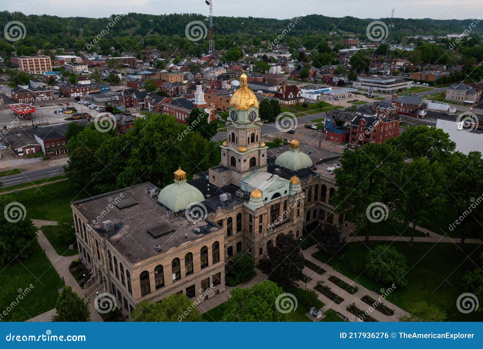 Aerial of Historic Cabell County Courthouse Downtown Huntington, West