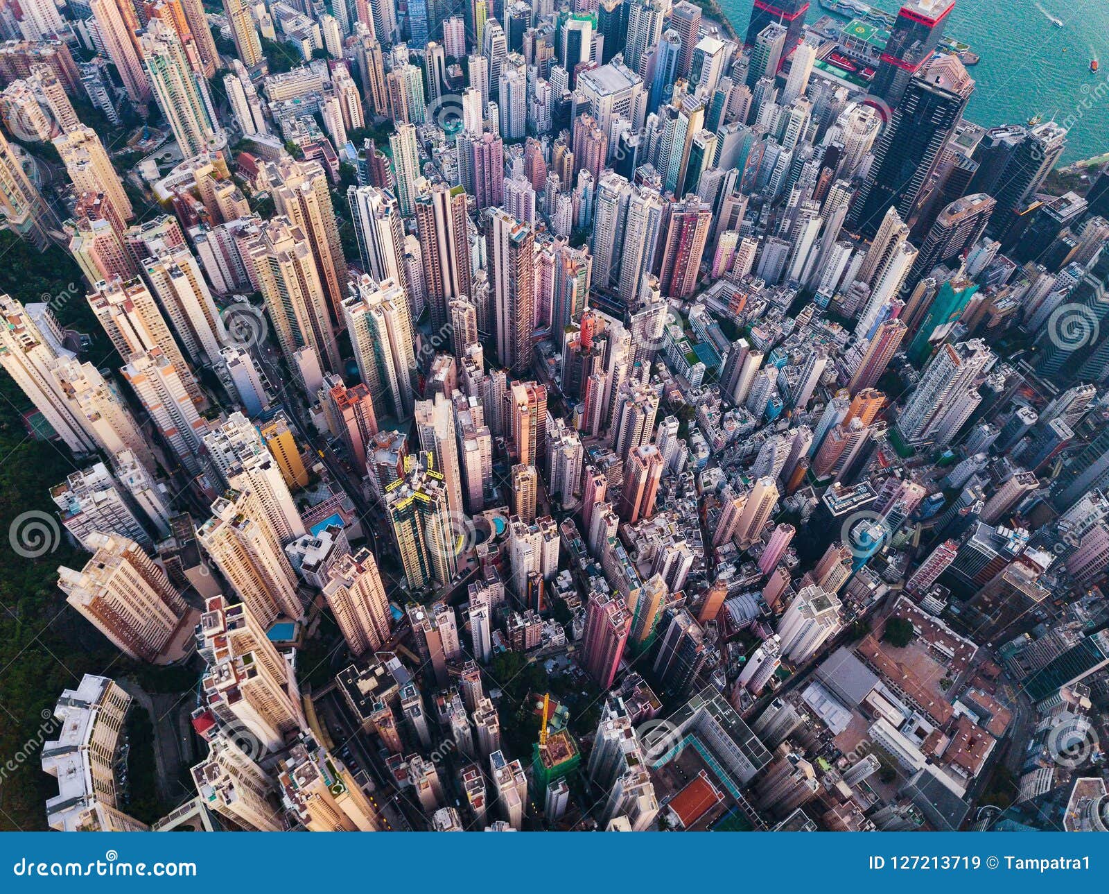Aerial View of Hong Kong Downtown. Financial District and Business