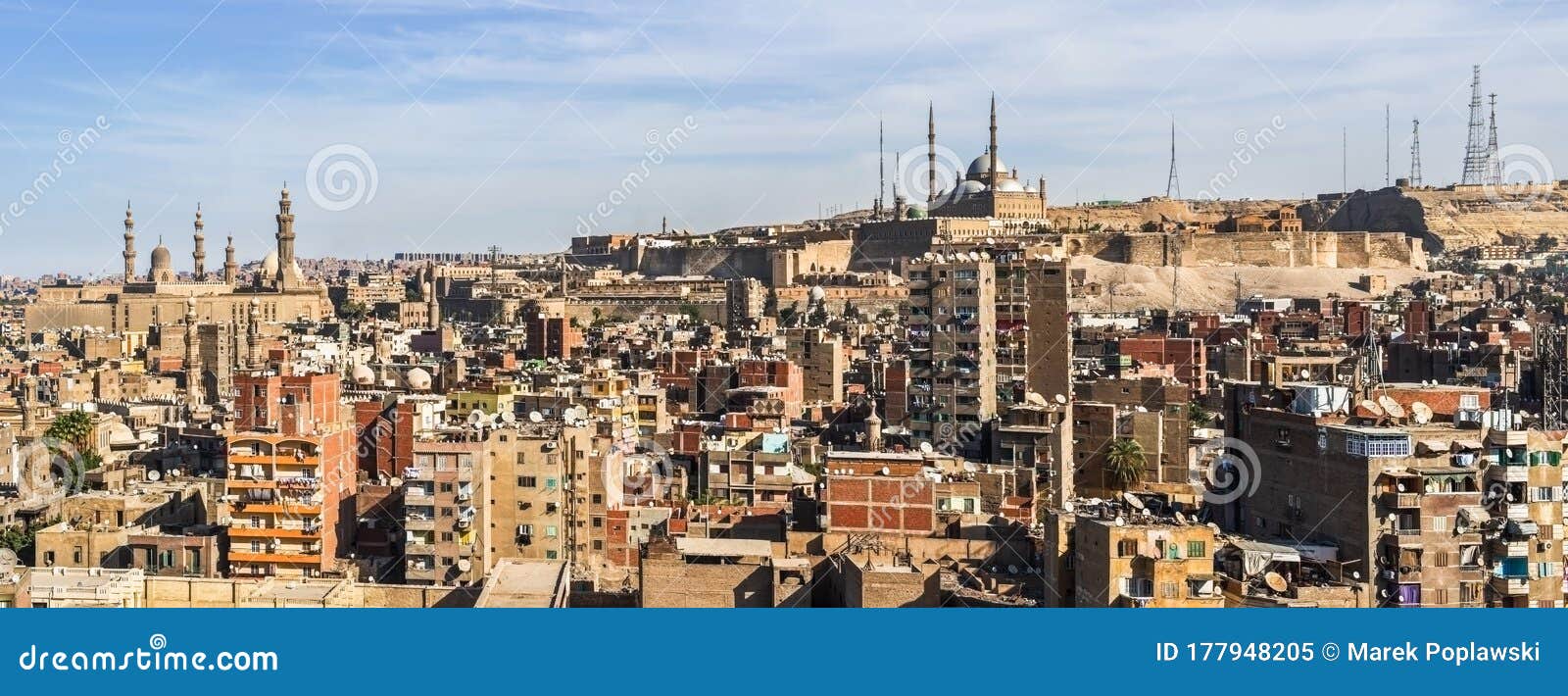 Aerial View at the Houses and Mosques in Cairo, Egypt Stock Image