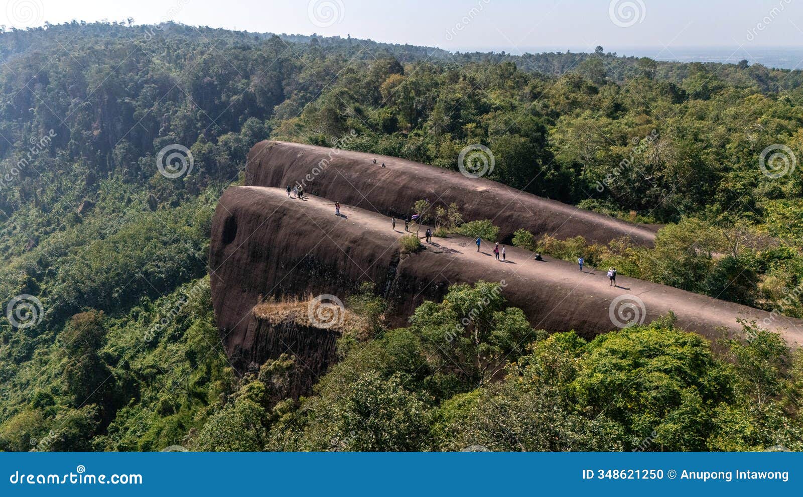 aerial view of an iconic three whales rock (in thai called hin sam wan) in bueng kan province, thailand.