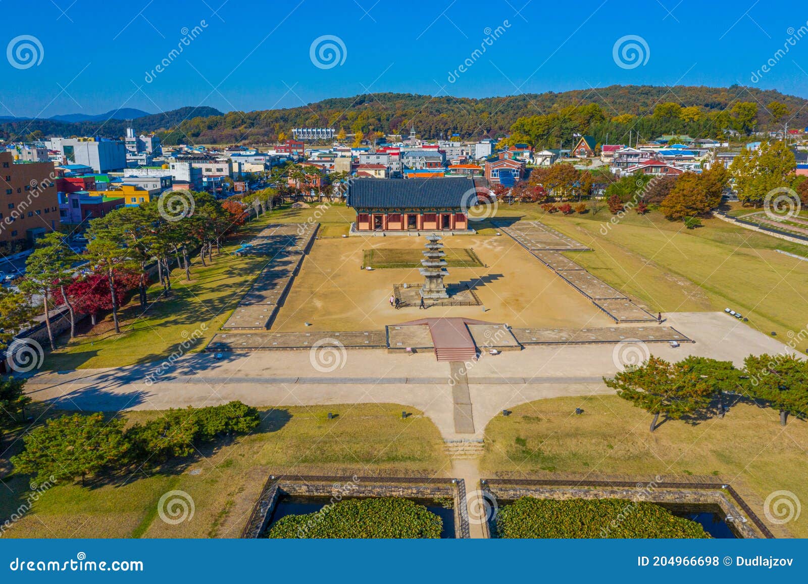 aerial view of jeongnimsa temple site in buyeo, republic of korea