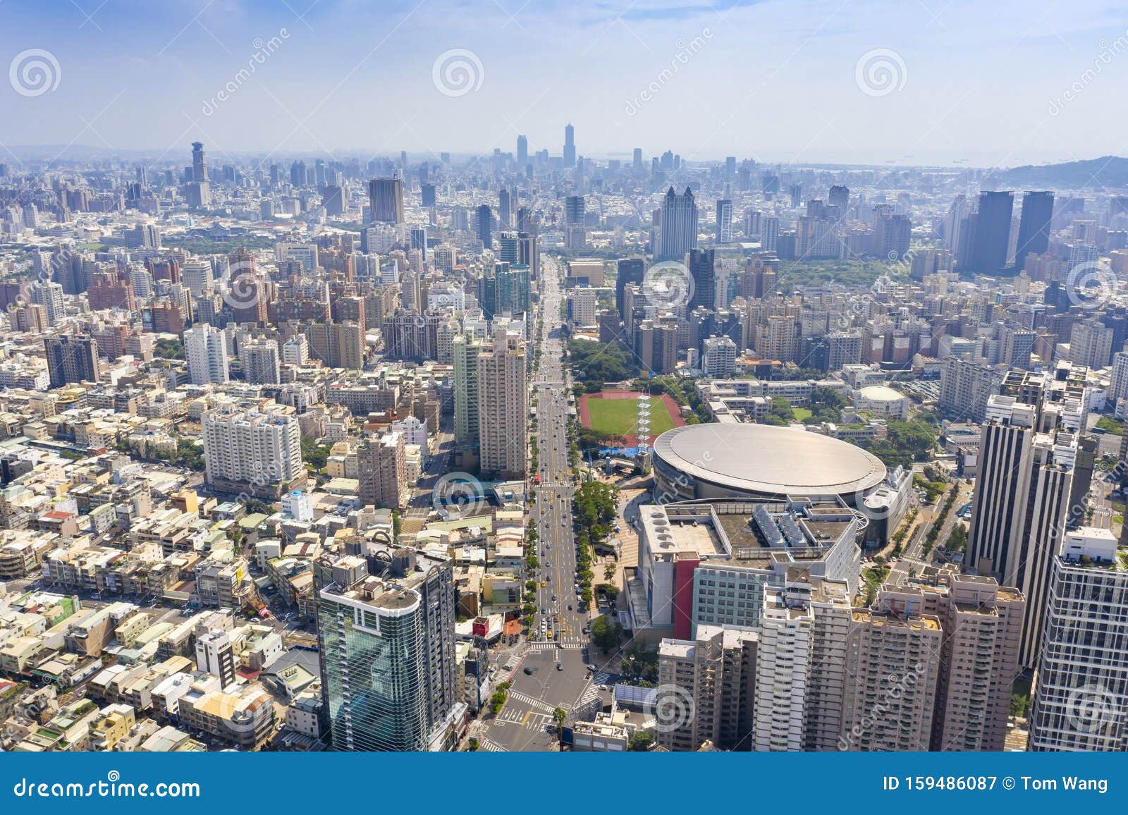 aerial view of kaohsiung arena and cityscapes.