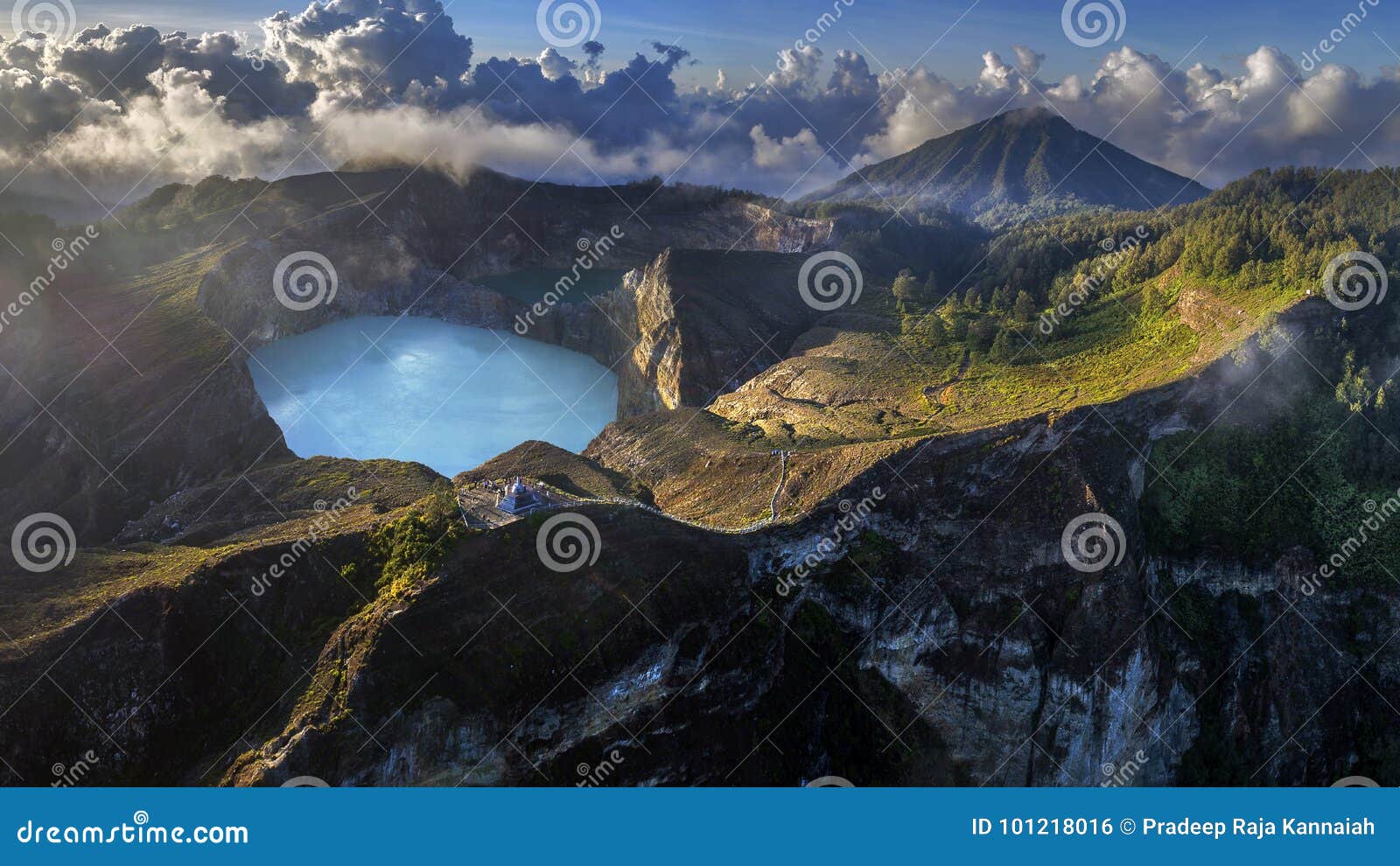 panoramic aerial view of kelimutu volcano and its crater lakes, indonesia