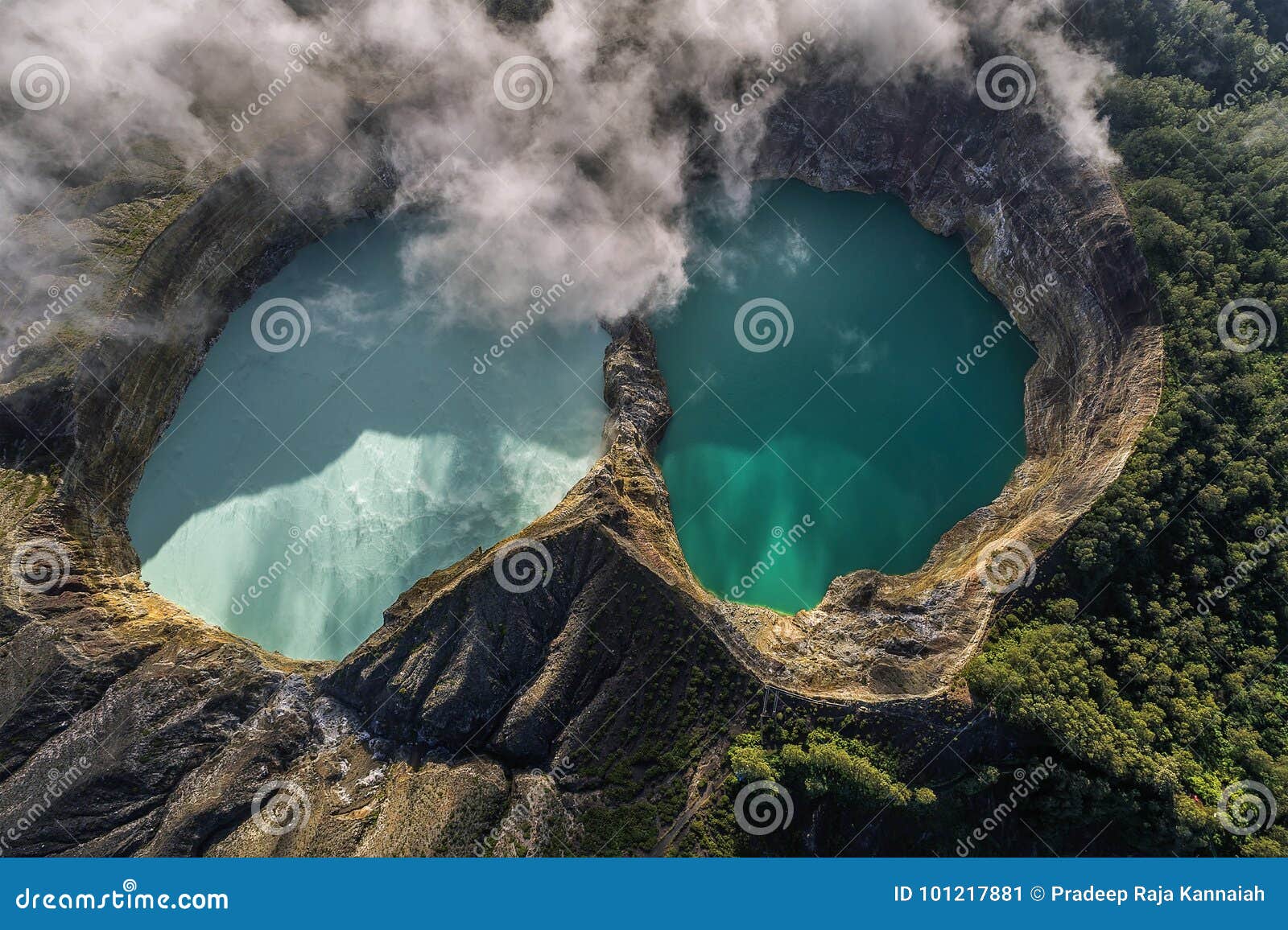 aerial view of kelimutu volcano and its crater lakes, indonesia