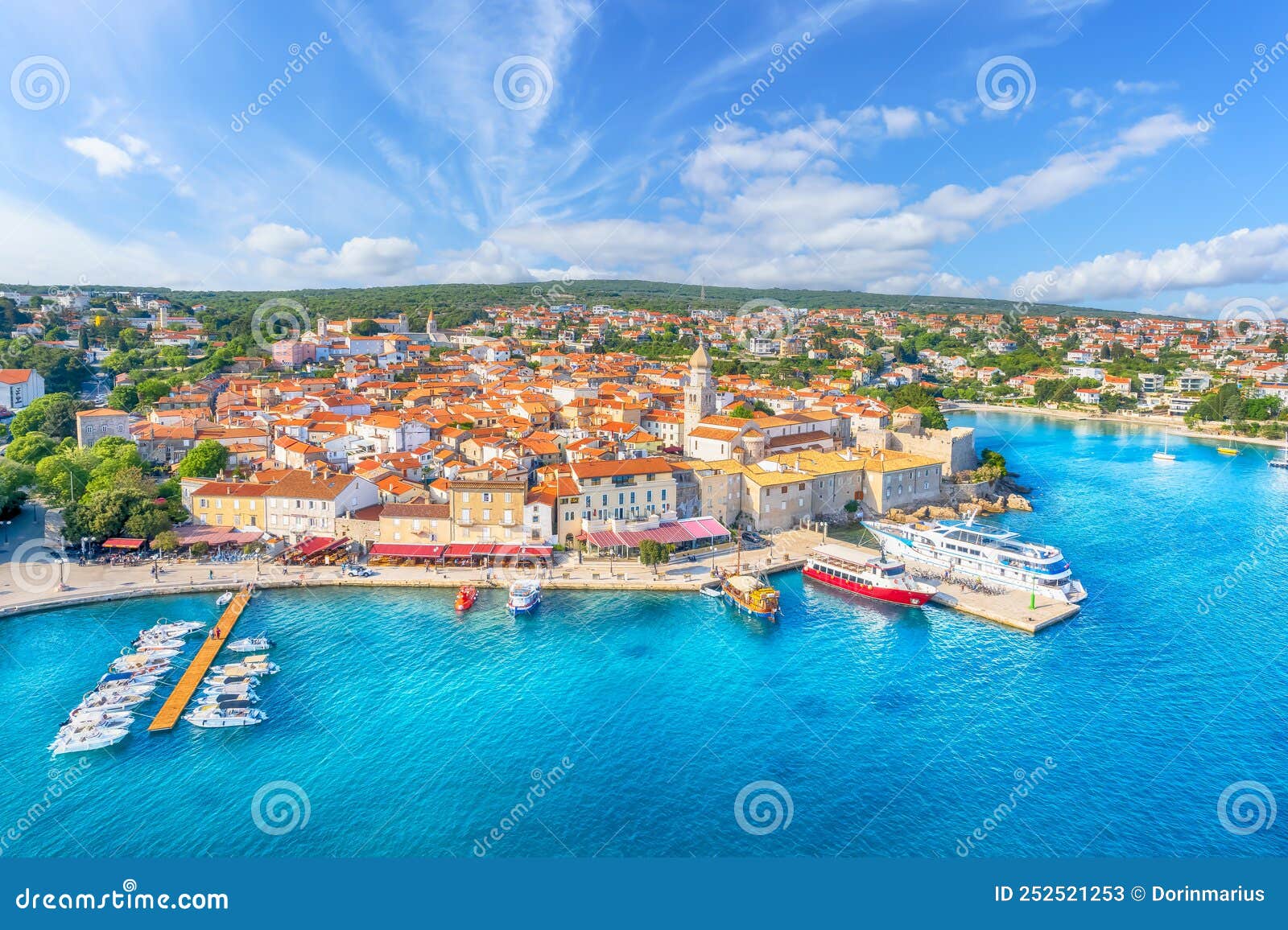 landscape  with krk town in krk island, croatia