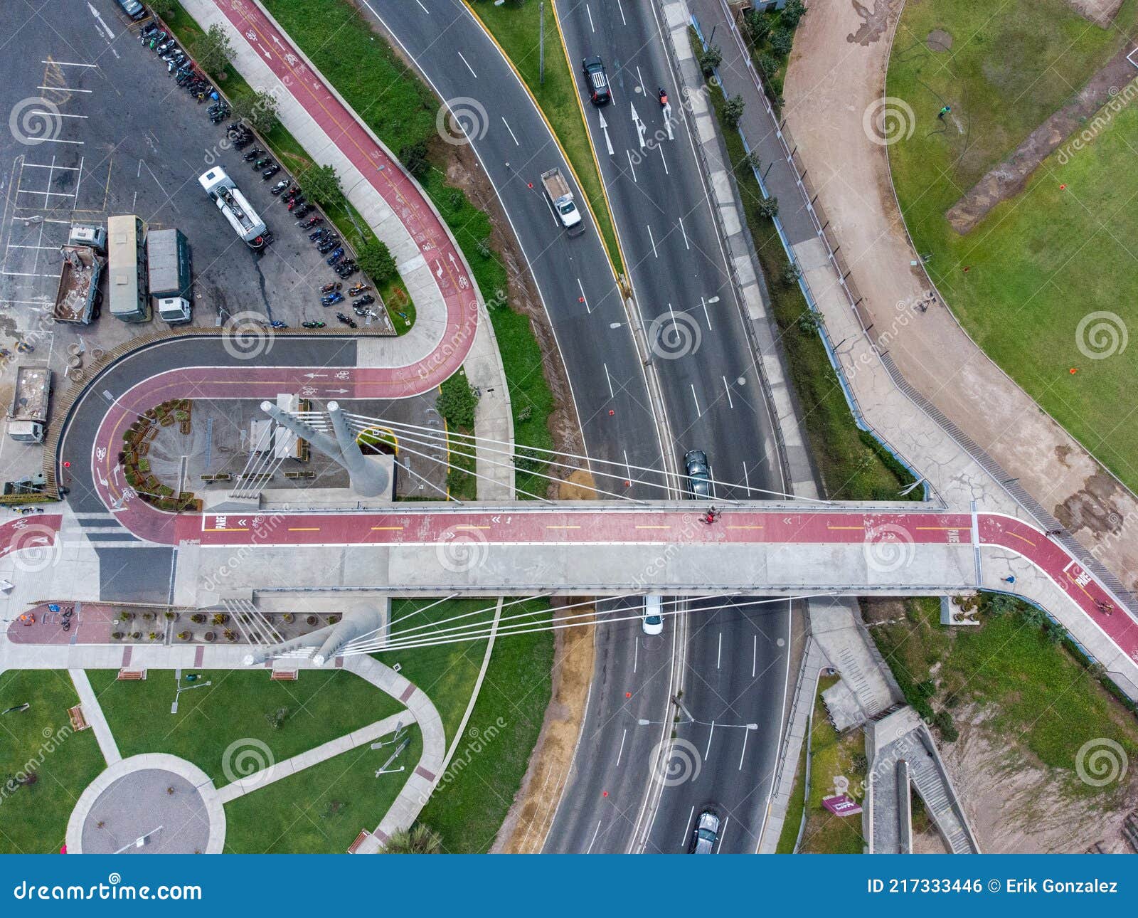 aerial view of the la amistad bridge that connects the districts of miraflores and san isidro in the city of lima