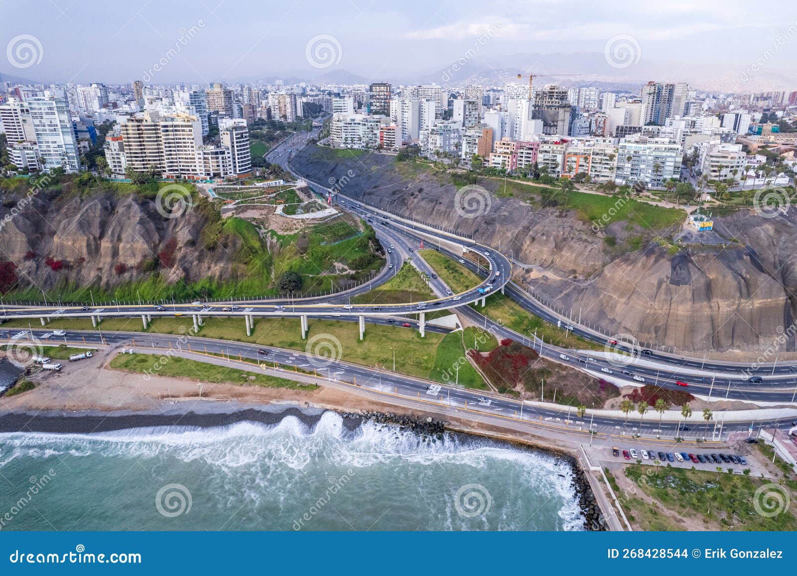 Aerial View of La Costa Verde and the Miraflores Boardwalk in Lima ...