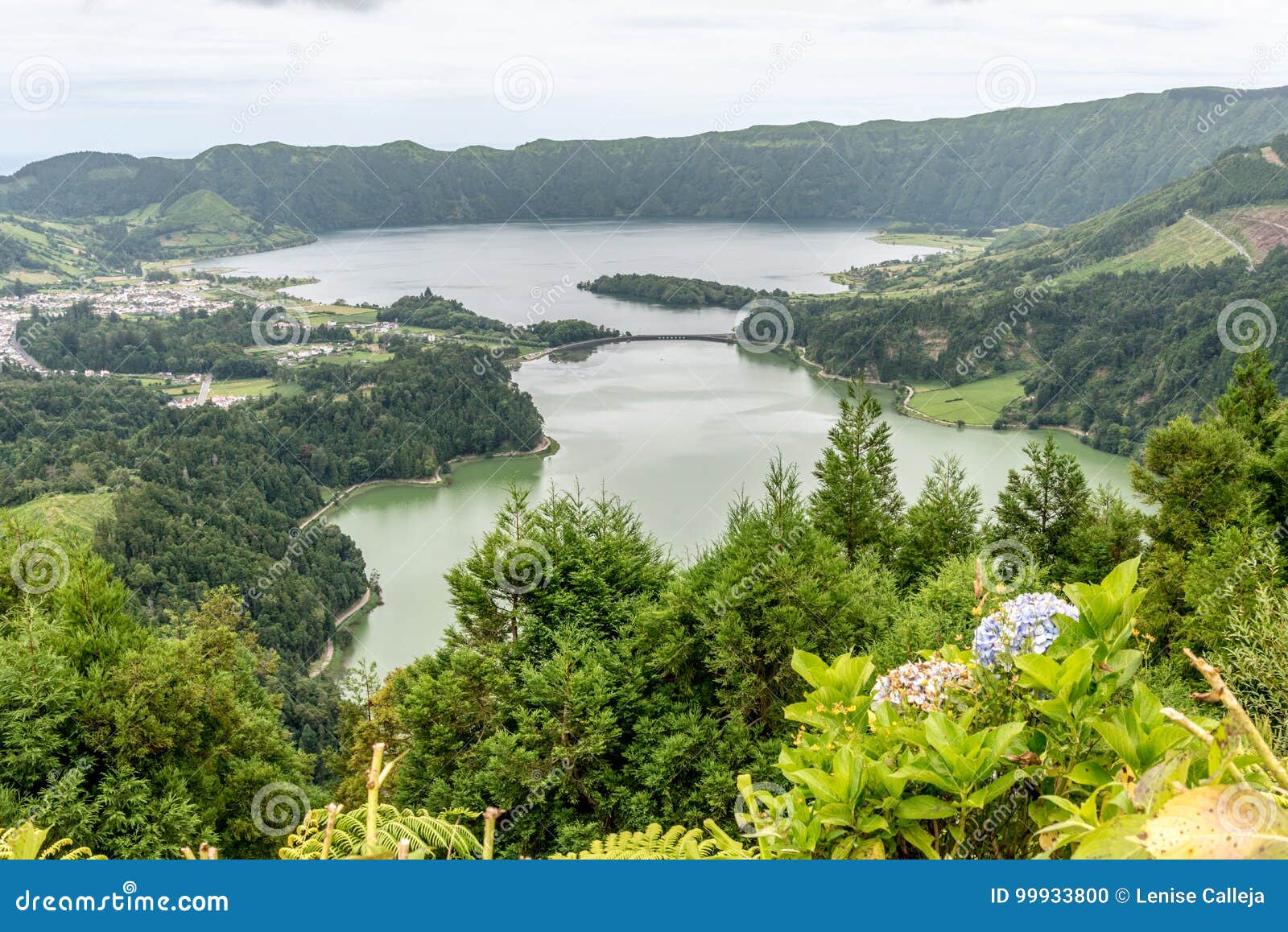lakes of sete cidades from the miradouro da vista do rei on the island of sao miguel in the azores, portugal