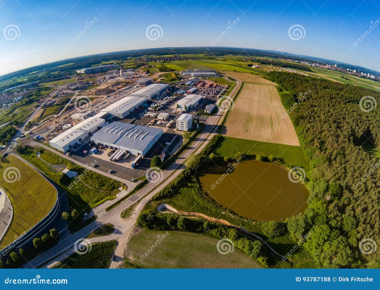 aerial view of landscape with fish ponds near of herzogenaurach in bavaria