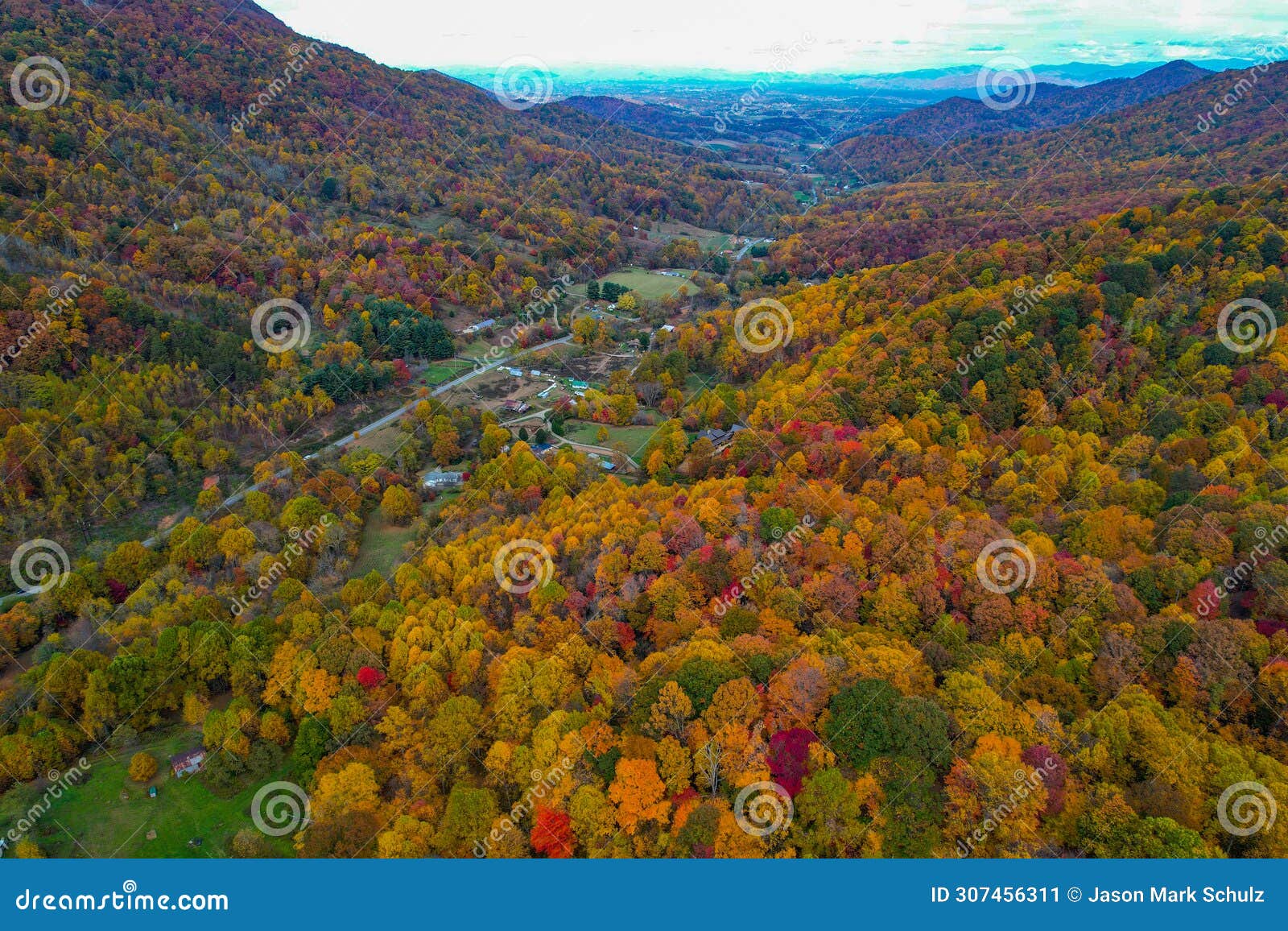 aerial view of leicester north carolina in autumn