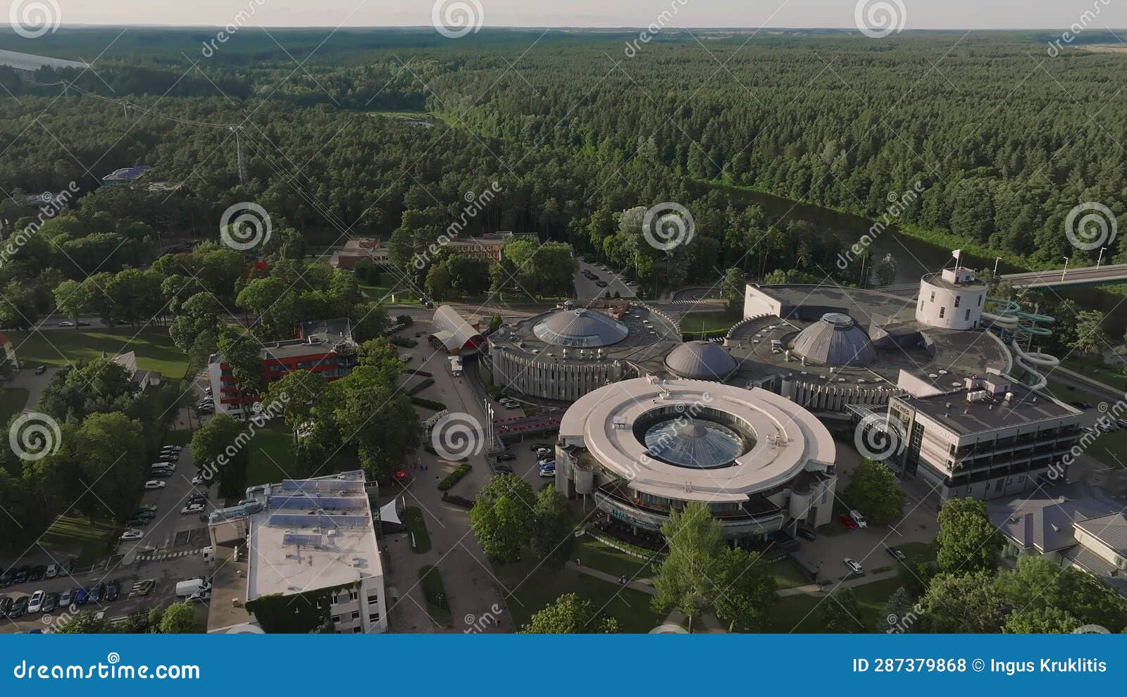 Panoramic View Of Lithuanian Resort Druskininkai Church In City Park