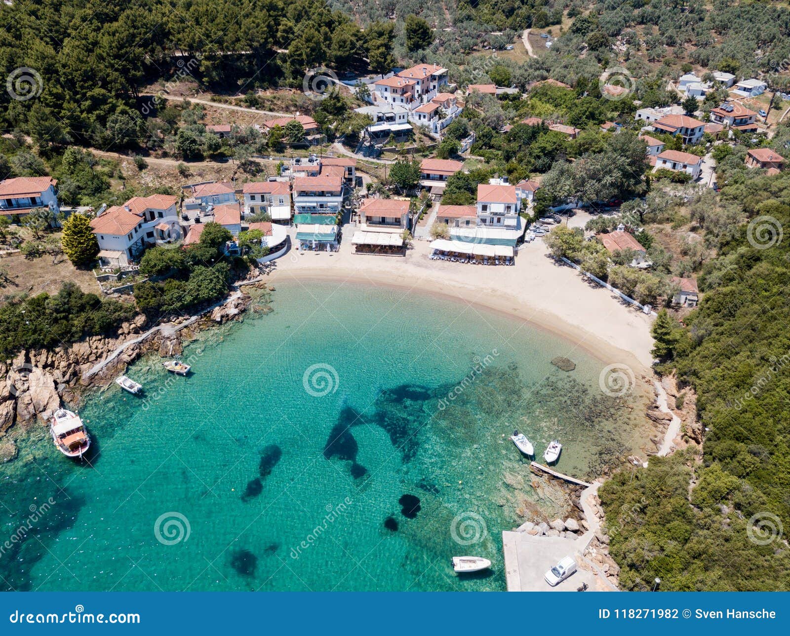 Aerial View of the Little Fishing Village Katigiorgis in South Pelion ...