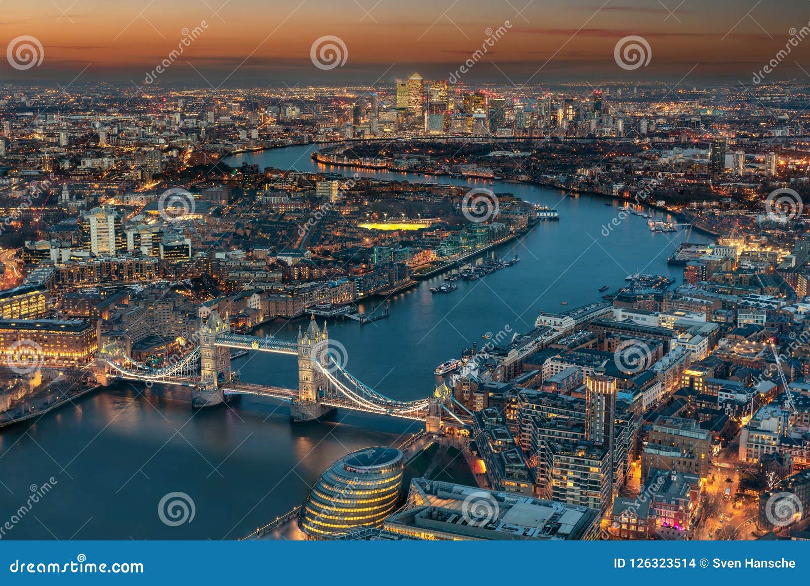 aerial view of london during evening time