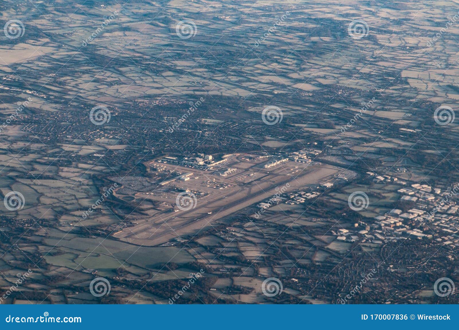 aerial view of london gatwick airport lgw from the south west