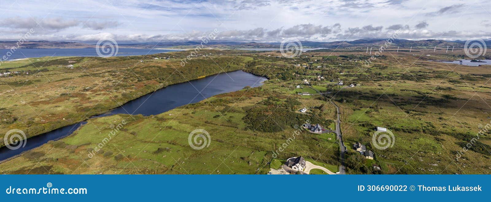 aerial view of lough fad in the morning fog, county donegal, republic of ireland