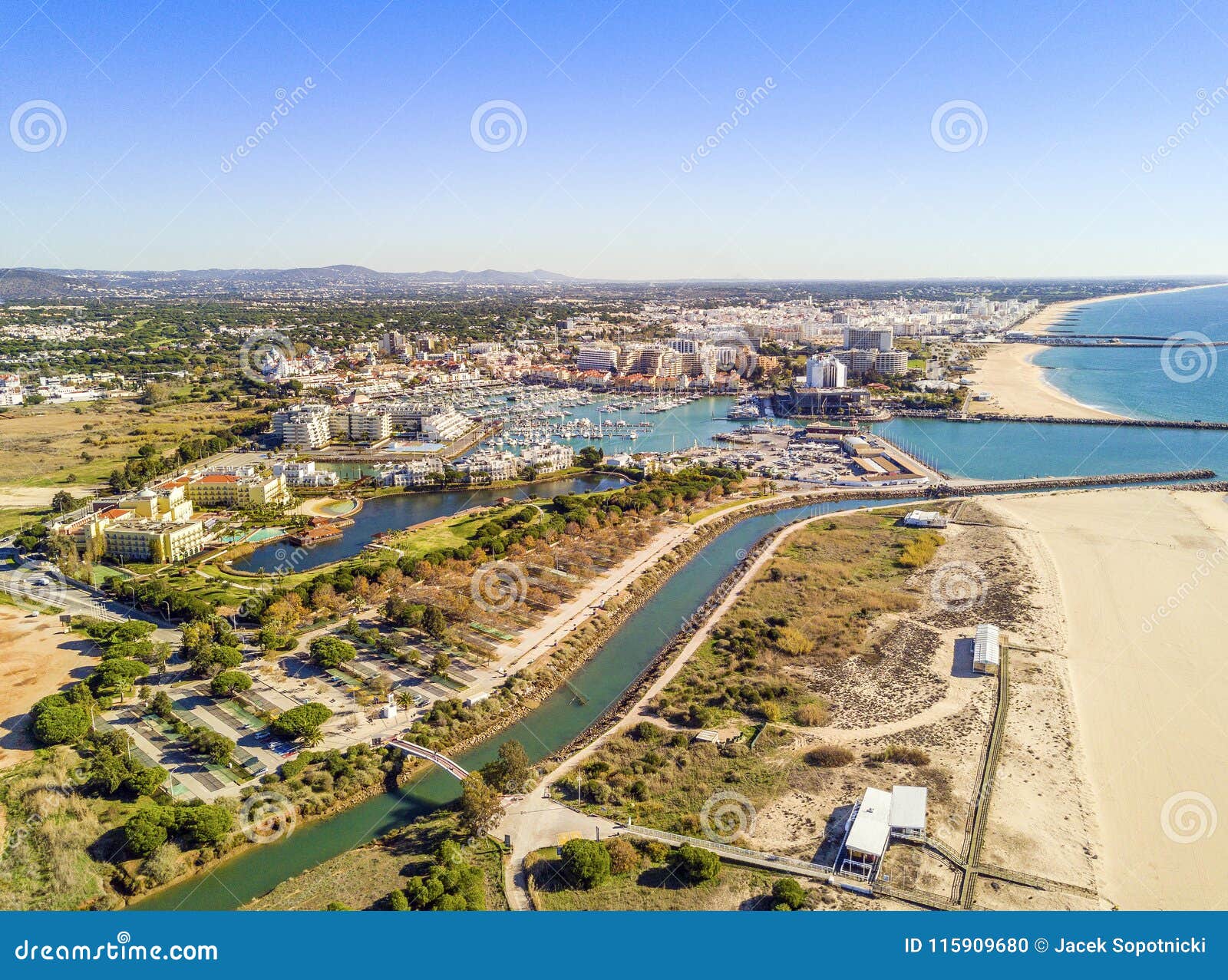 aerial view of luxurious and touristic vilamoura, algarve, portugal