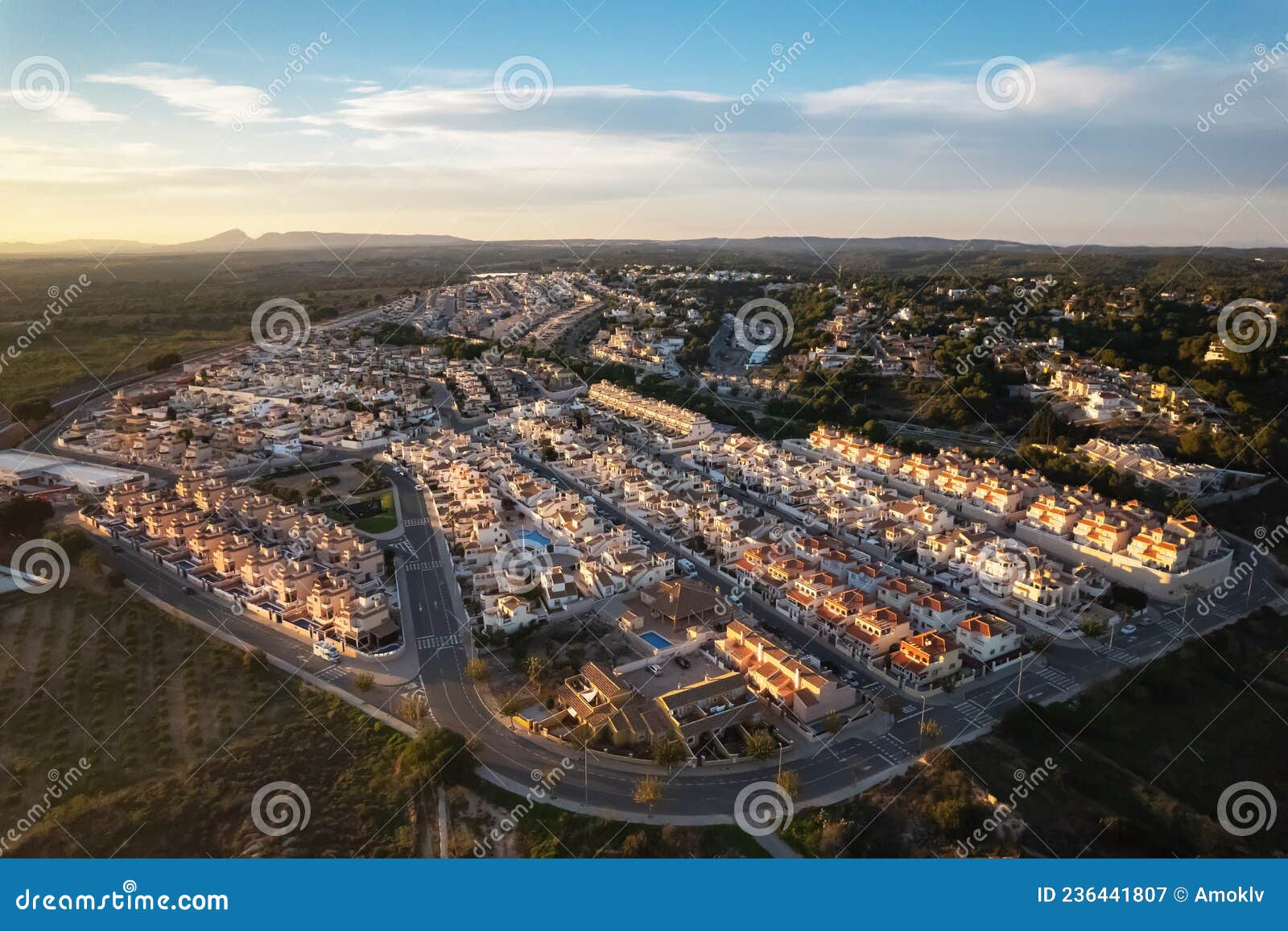 aerial view luxury villas of pinar de campoverde. spain