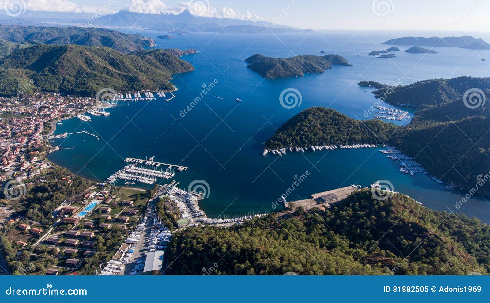 aerial view of marina, gocek, fethiye, turkey