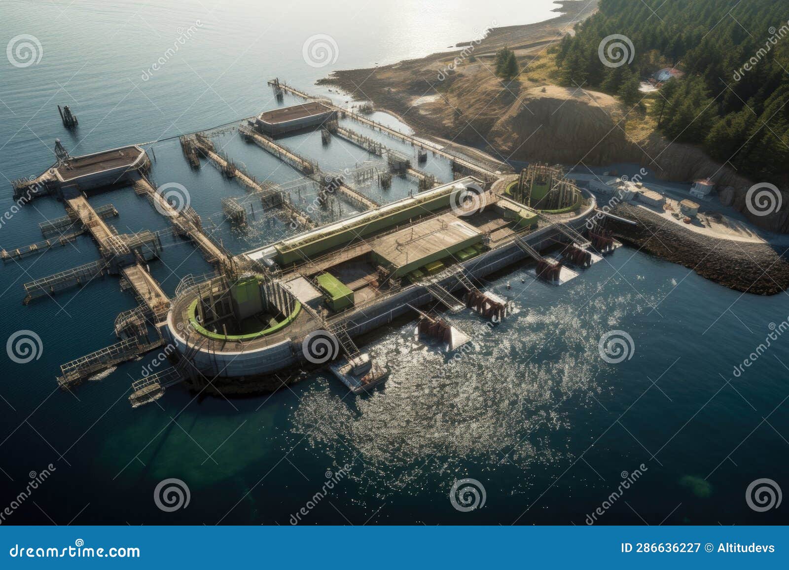 Aerial View of Marine Power Plant Installation Stock Illustration