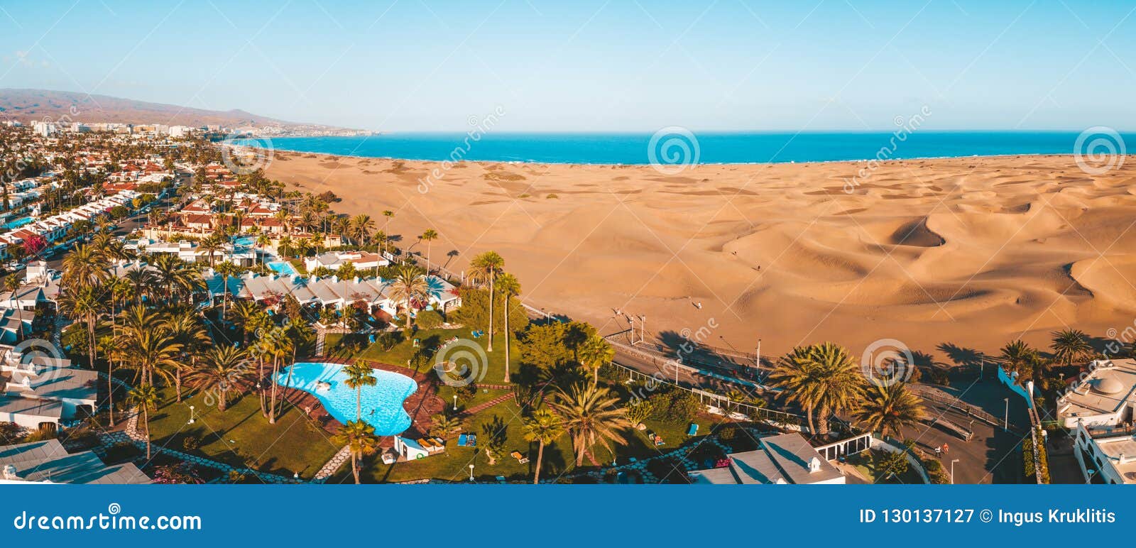 aerial view of the maspalomas dunes on the gran canaria island.