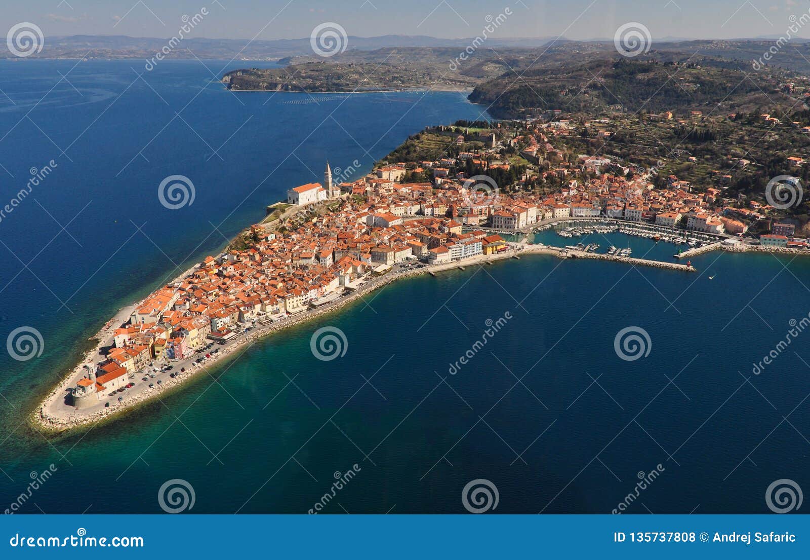 aerial view of mediaeval coastal town piran in slovenia