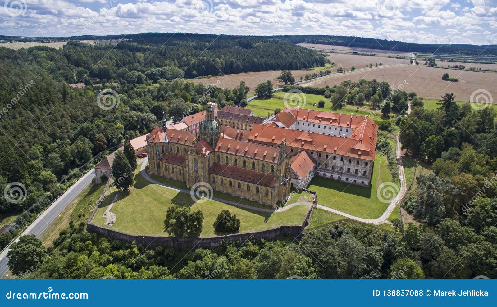 kladruby - aerial drone view of medieval monastery