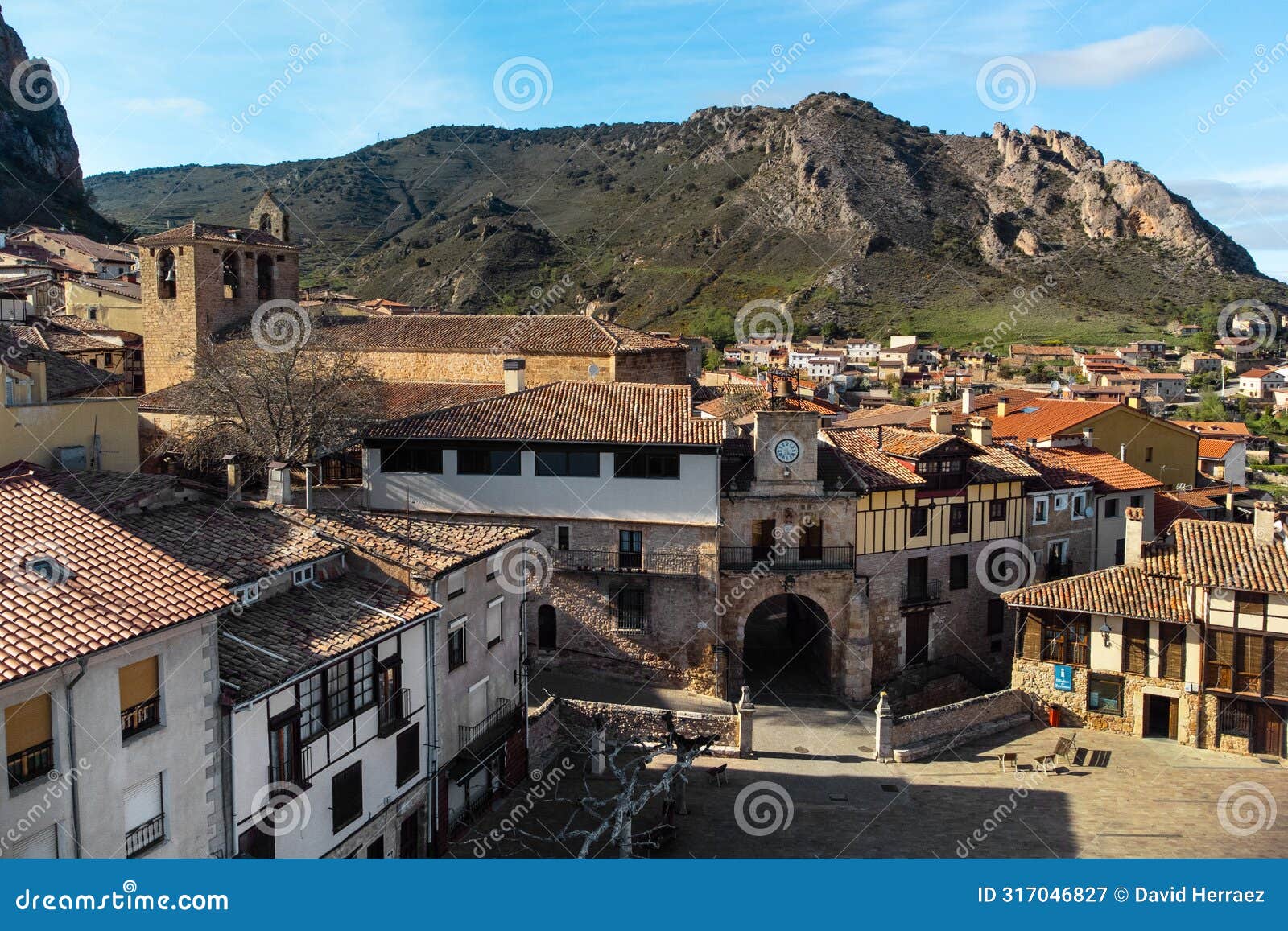 aerial view of the medieval village of poza de la sal in burgos, castile and leon, spain.