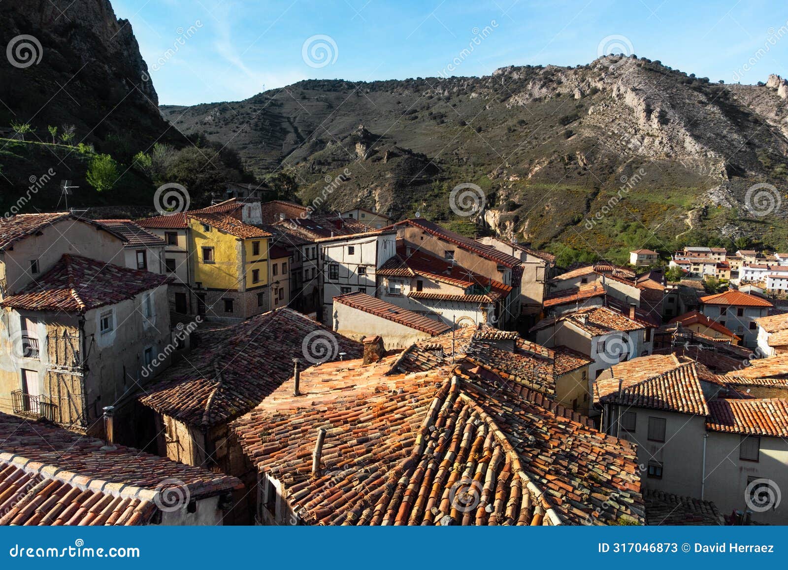 aerial view of the medieval village of poza de la sal in burgos, castile and leon, spain.