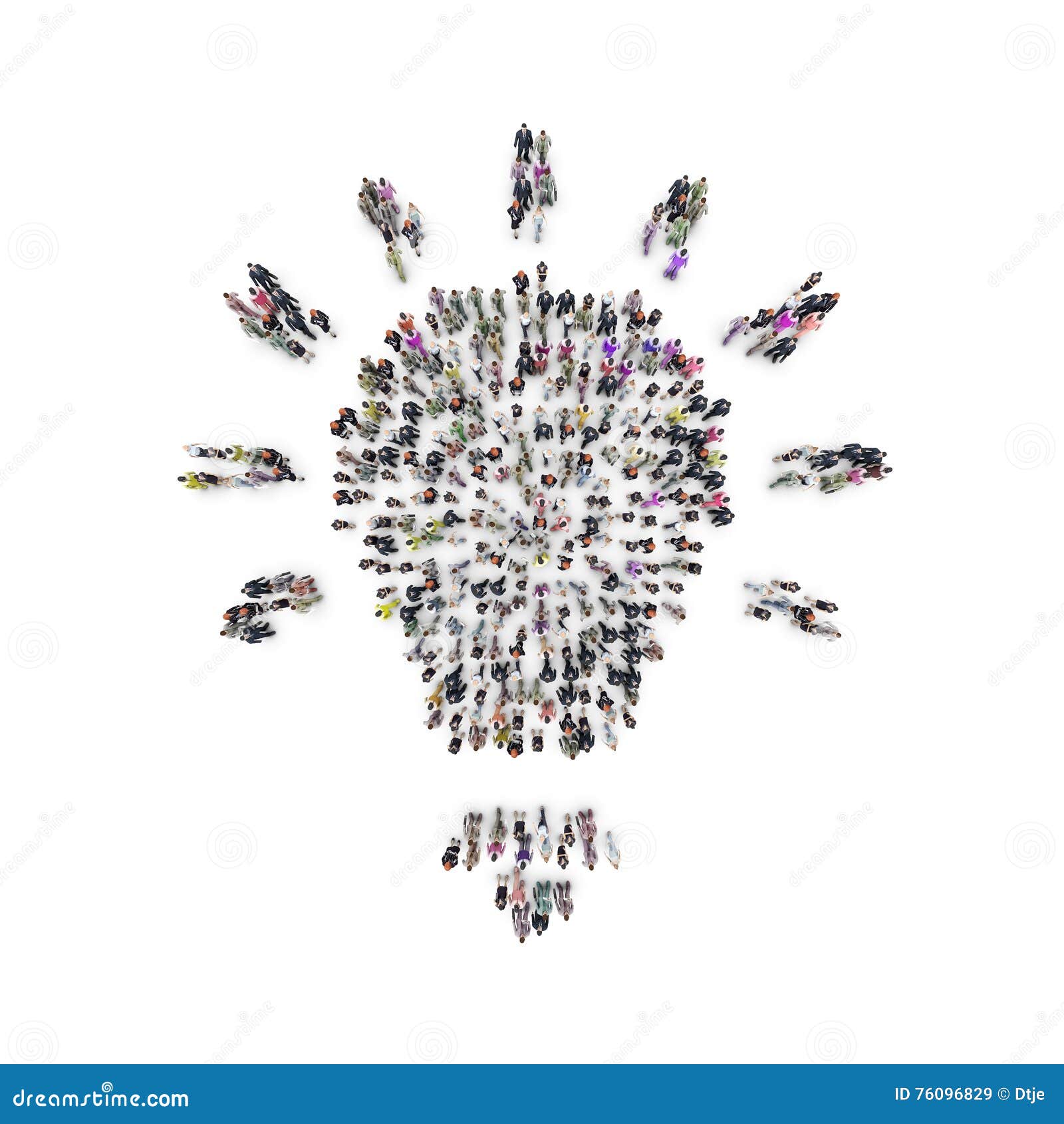 aerial view of men and women that are grouping in light bulb 