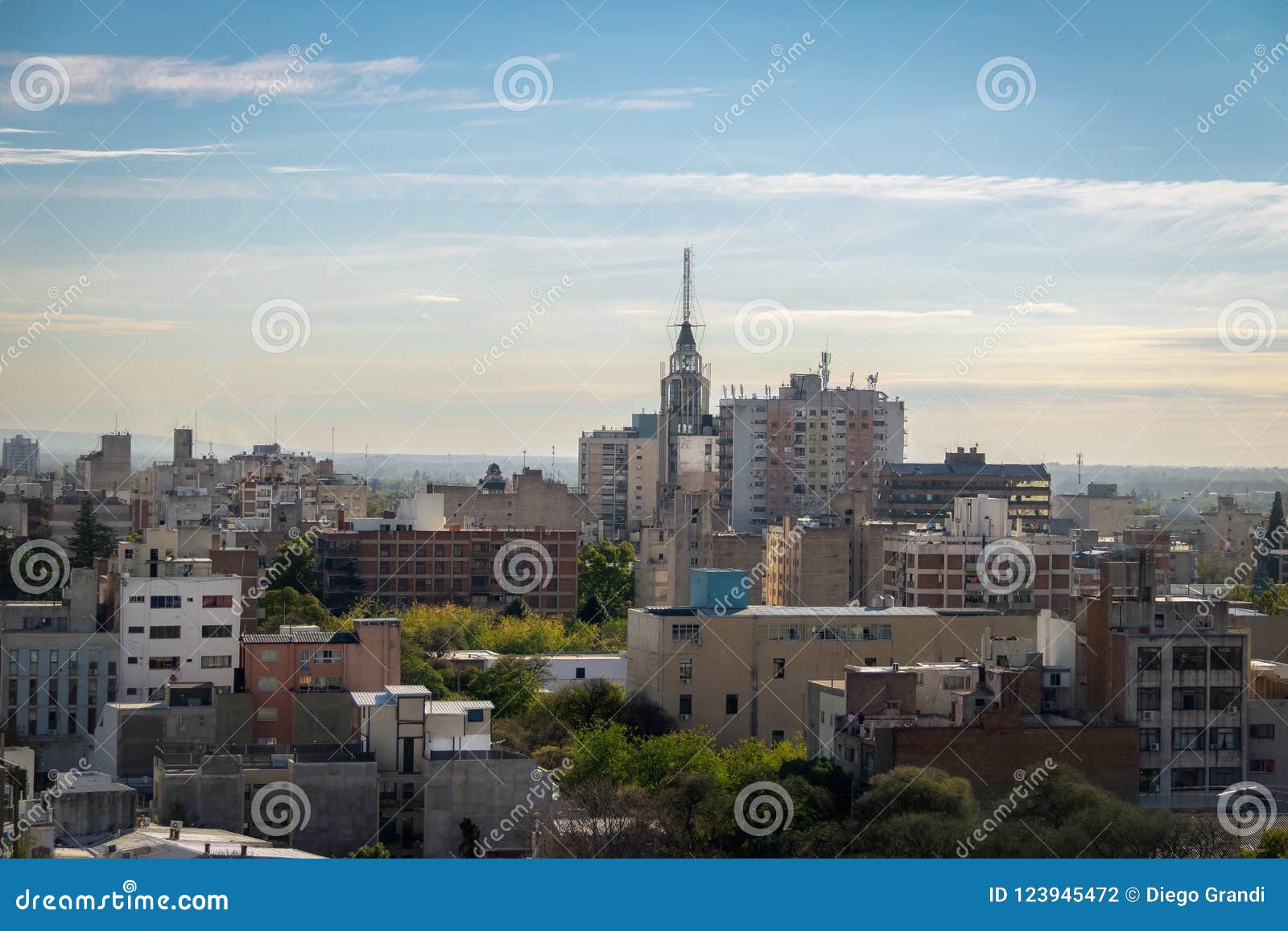 aerial view of mendoza city and edificio gomez building - mendoza, argentina