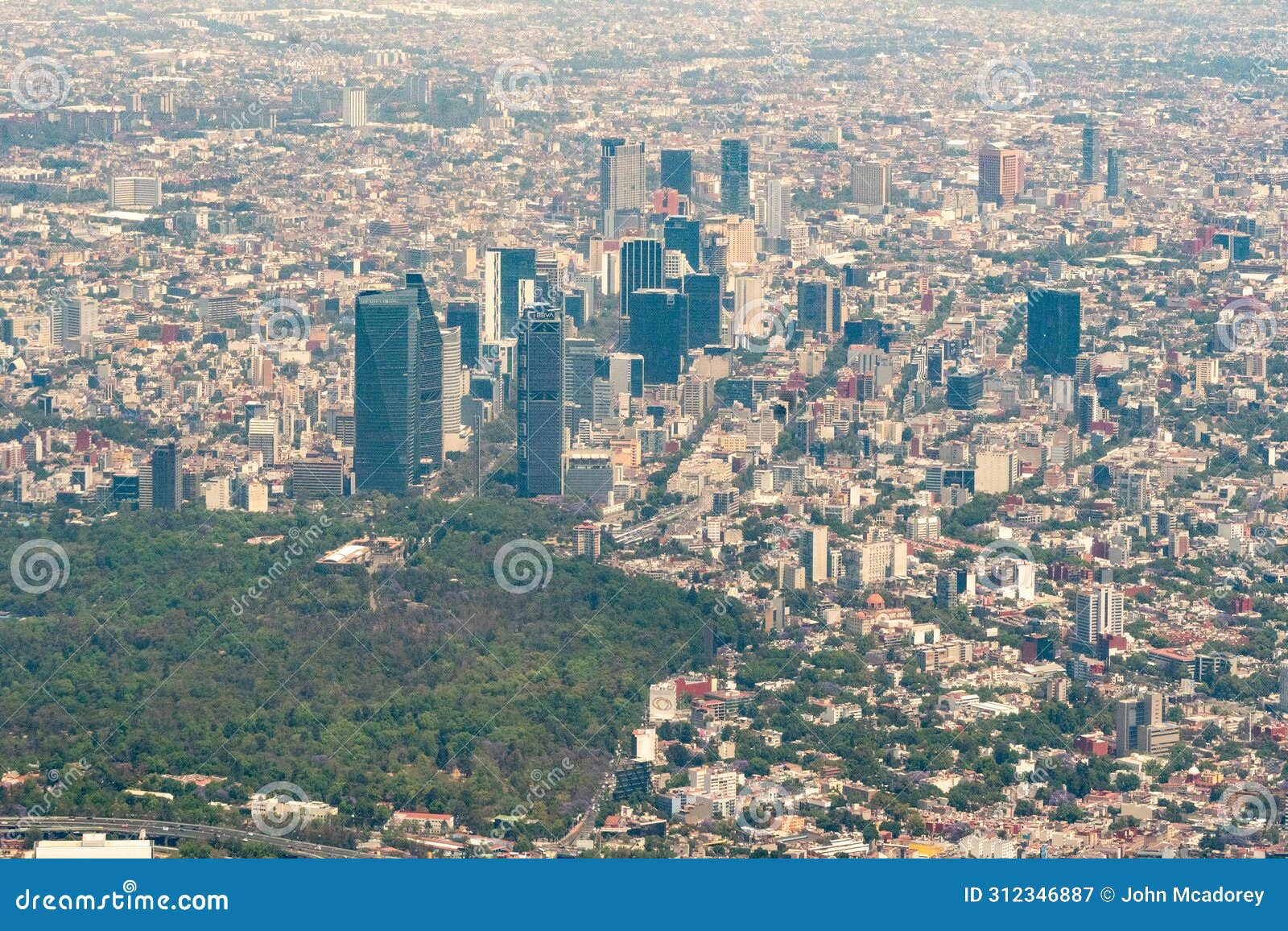 aerial view of mexico city cdmx and part of the mexico city skyline and chapultepec park