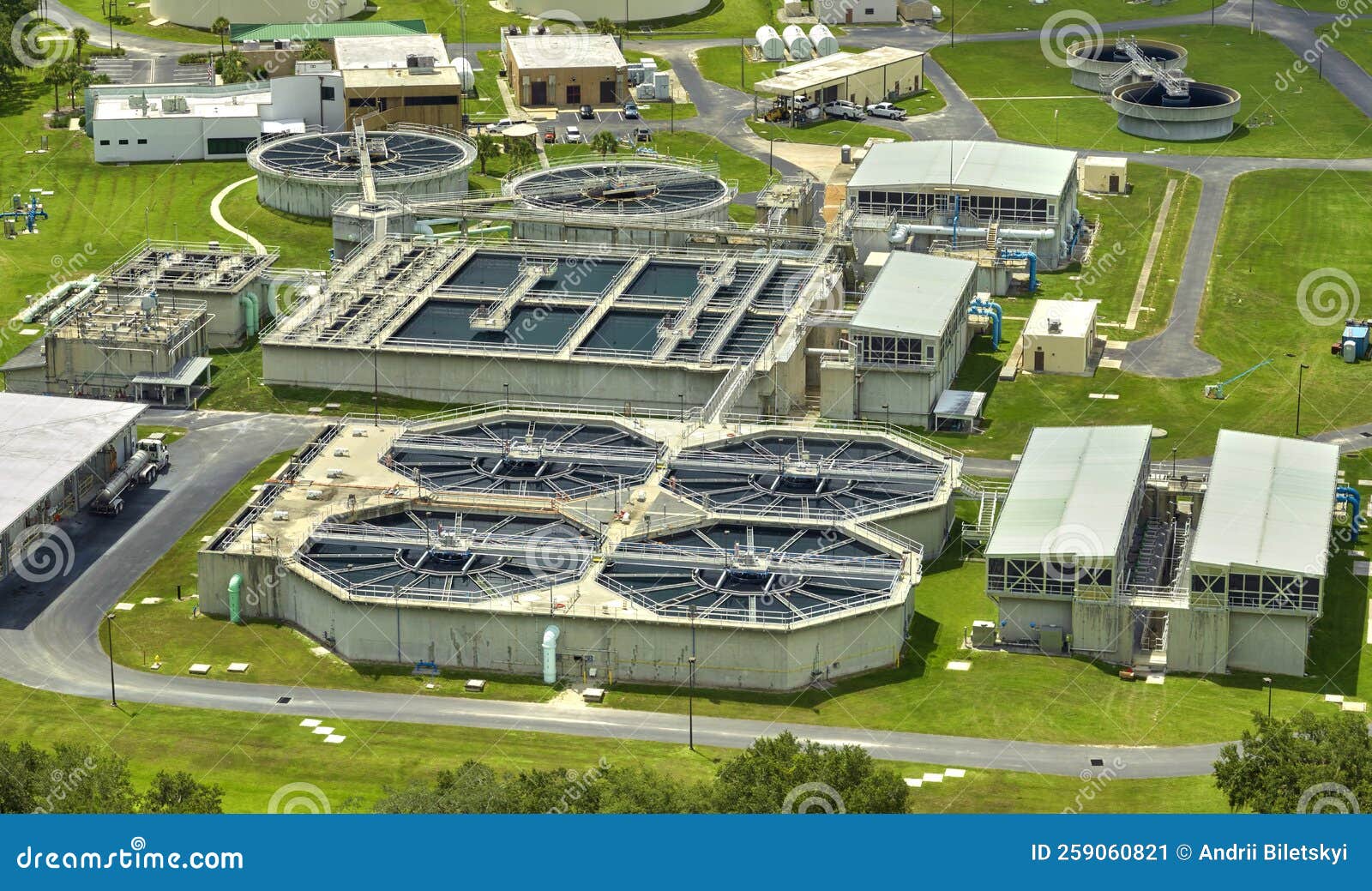 Aerial View of Modern Water Cleaning Facility at Urban Wastewater