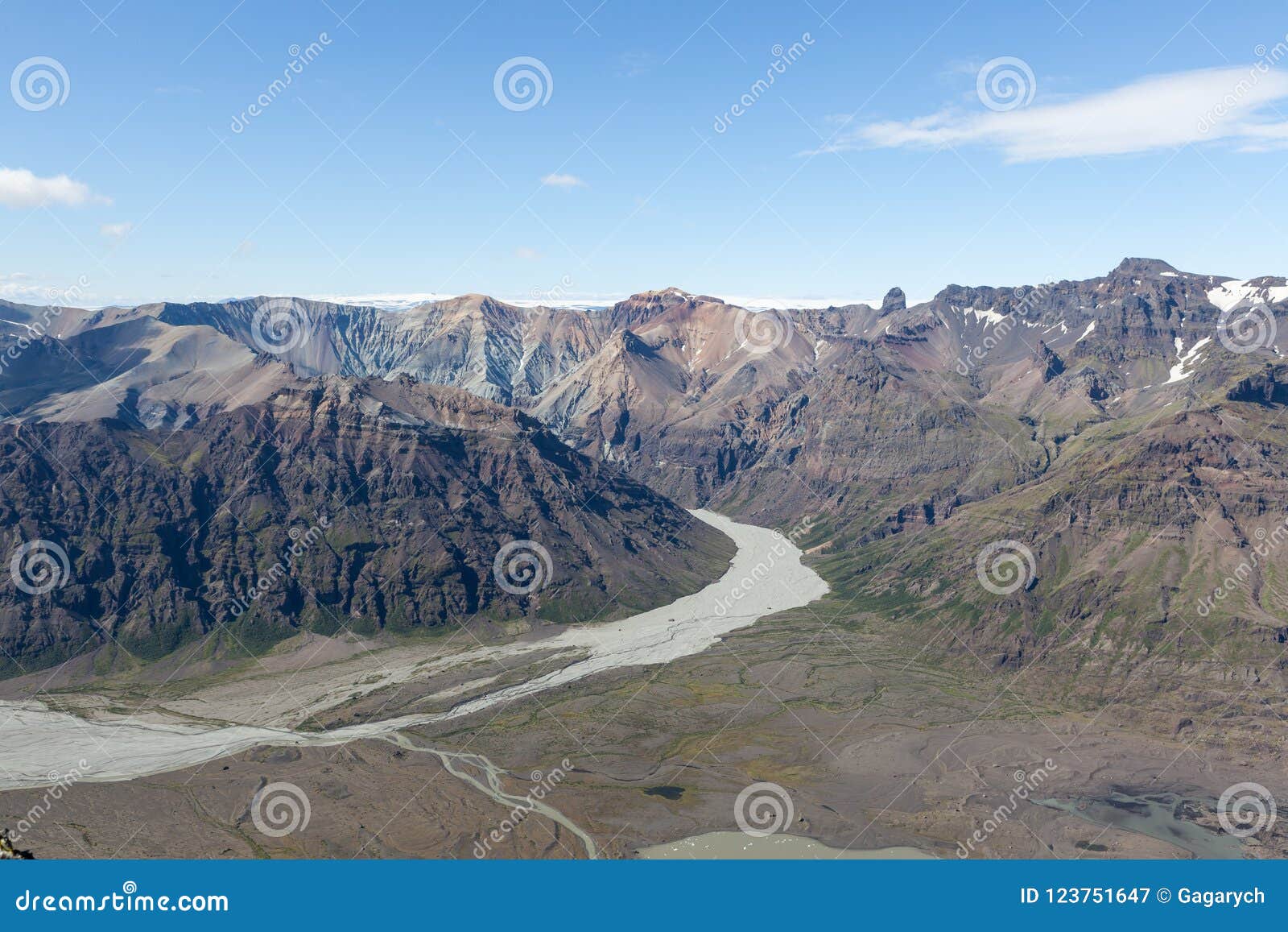 Moraine Glacier Lake Aerial View Mountain Canyon And Summits Royalty ...