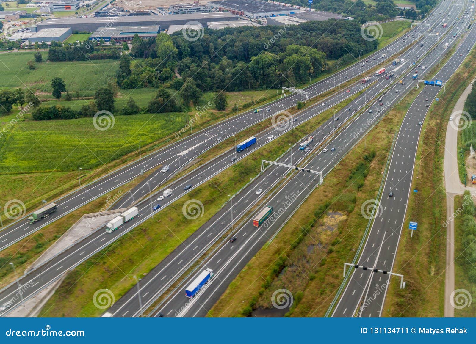aerial view of a multilane highway near eindhoven, netherlan
